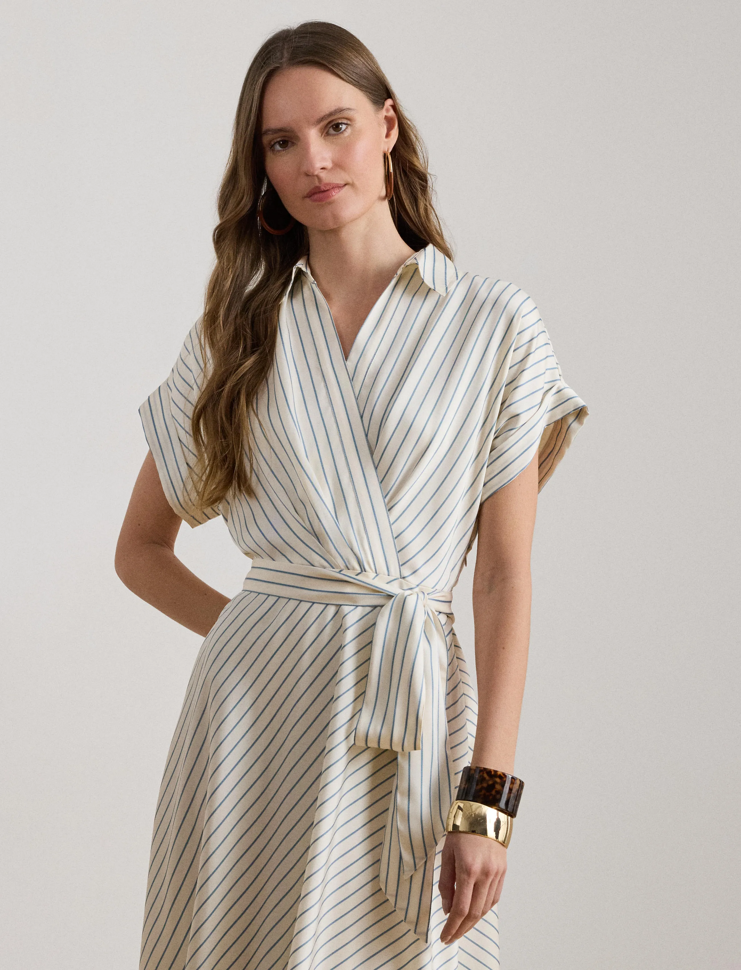 Lauren Ralph Lauren LUXE TWILL-WVN-DRESSES - Ralph Lauren - CREAM/BLUE / cream
