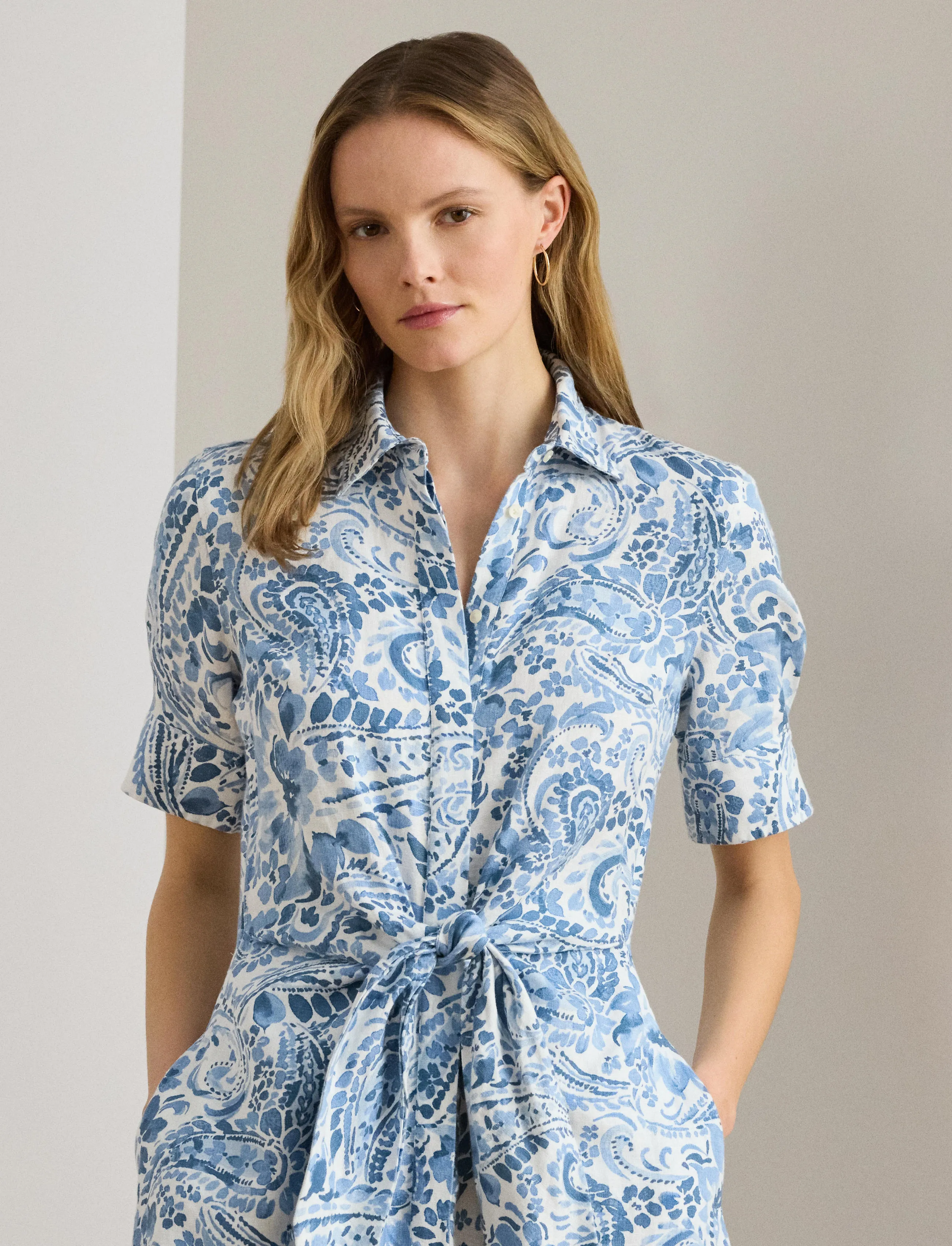 Lauren Ralph Lauren CLASSIC LINEN-WVN-DRESSES - Suknelės - WHITE/BLUE / blue