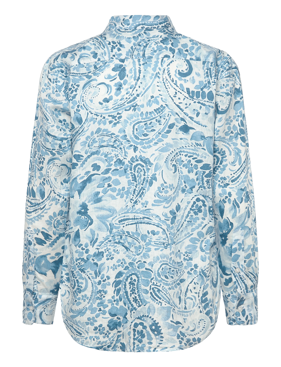 Lauren Ralph Lauren - TISSUE LINEN-WVN-SHIRT - chemises de lin - white/blue - 1