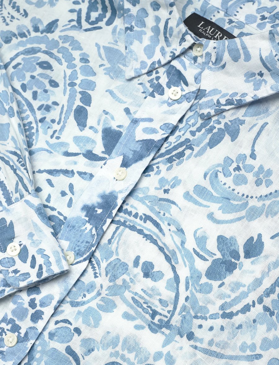 Lauren Ralph Lauren - TISSUE LINEN-WVN-SHIRT - chemises de lin - white/blue - 2