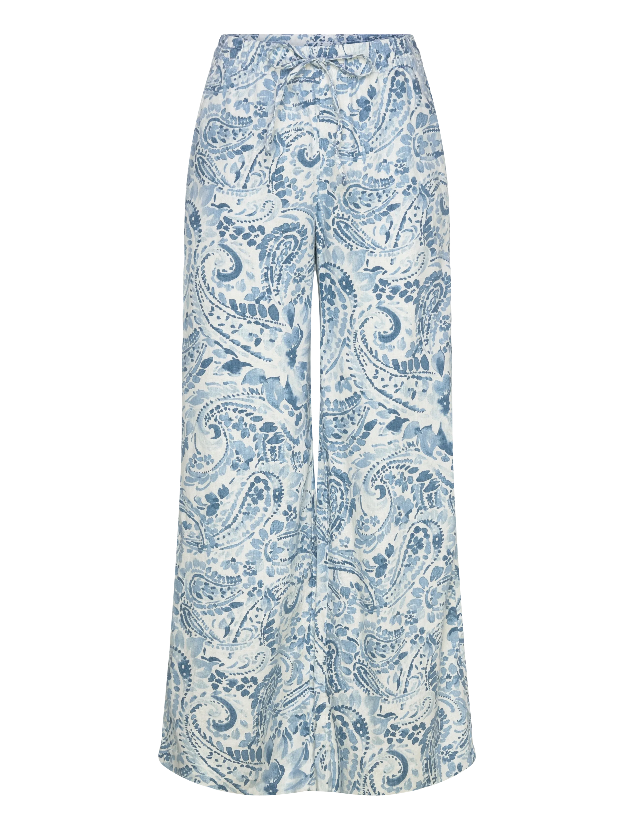 Lauren Ralph Lauren CLASSIC LINEN-WVN-PANTS - Spodnie - WHITE/BLUE / blue