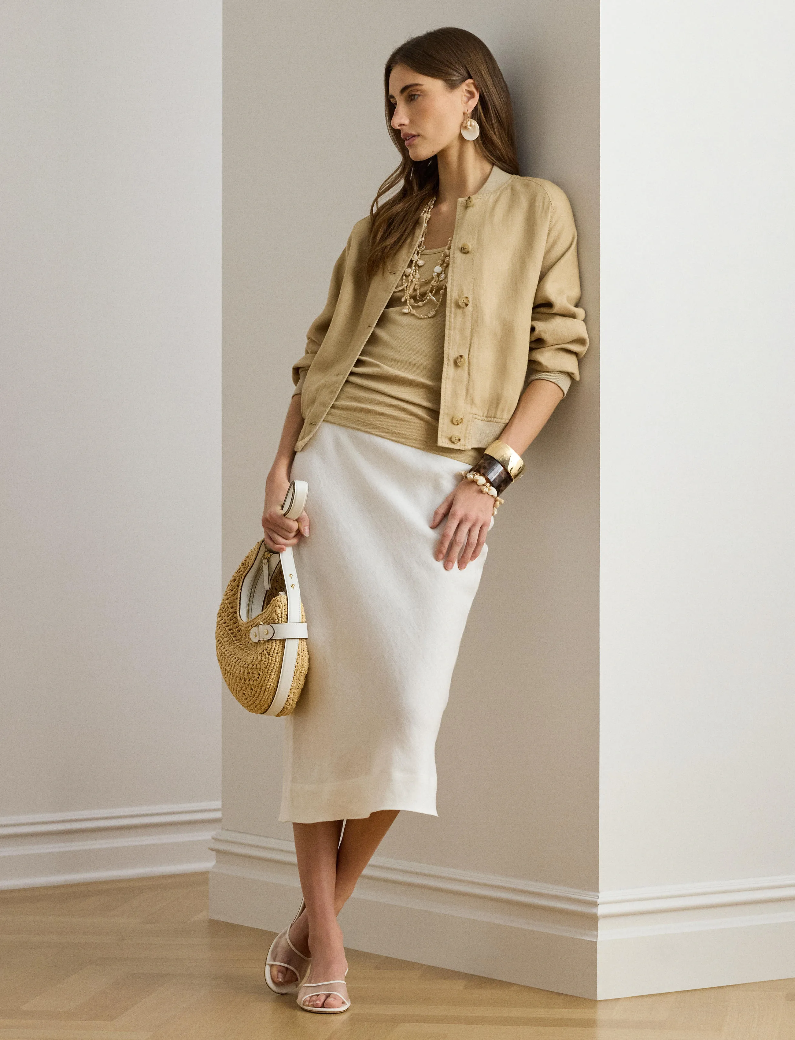 Lauren Ralph Lauren Classic Linen-Wvn-Jacket, 44, Beige, Jakker > Bomberjakker, Dame