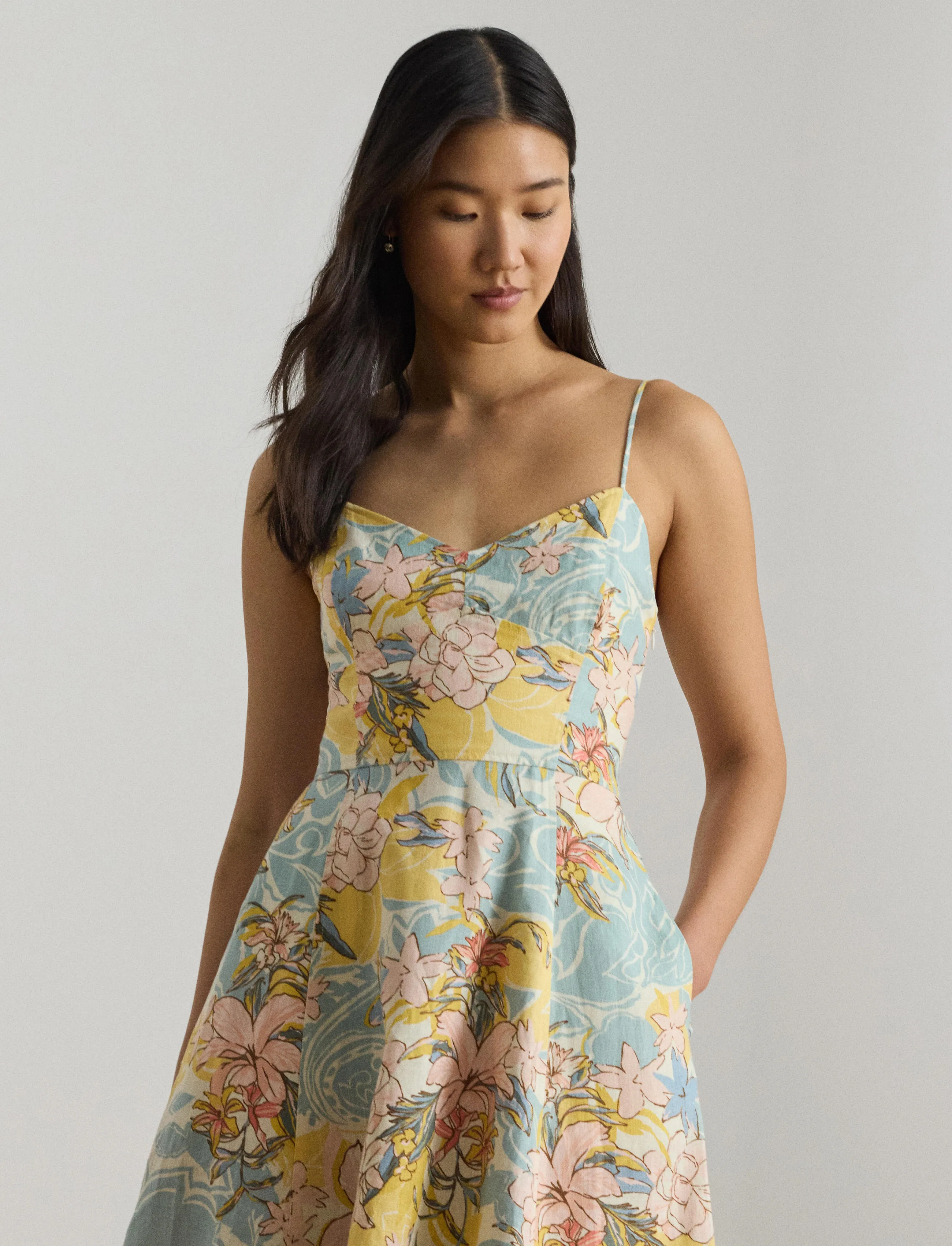 Lauren Ralph Lauren CLASSIC LINEN-WVN-DRESSES - Midikleidid - CREAM/BLUE MULTI / blue