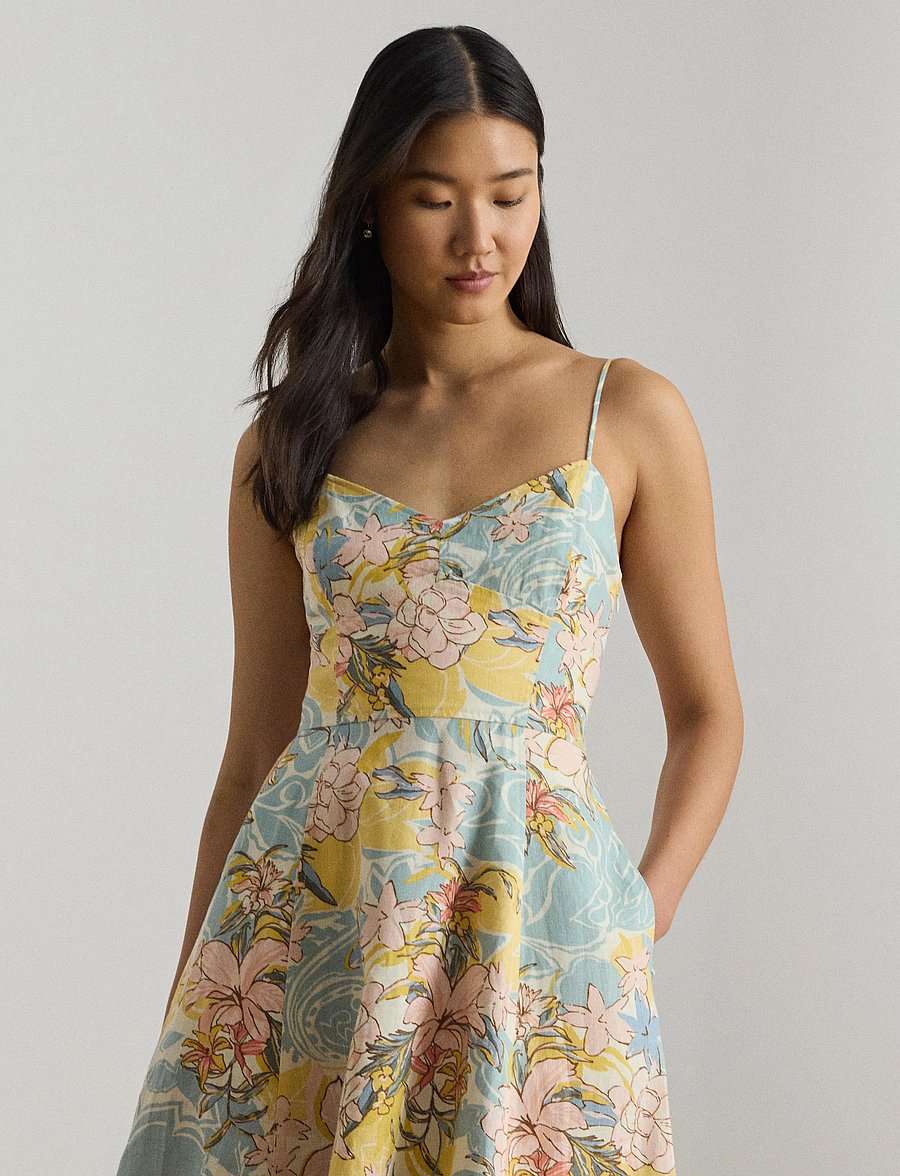 Lauren Ralph Lauren - CLASSIC LINEN-WVN-DRESSES - sommerkleider - cream/blue multi - 0