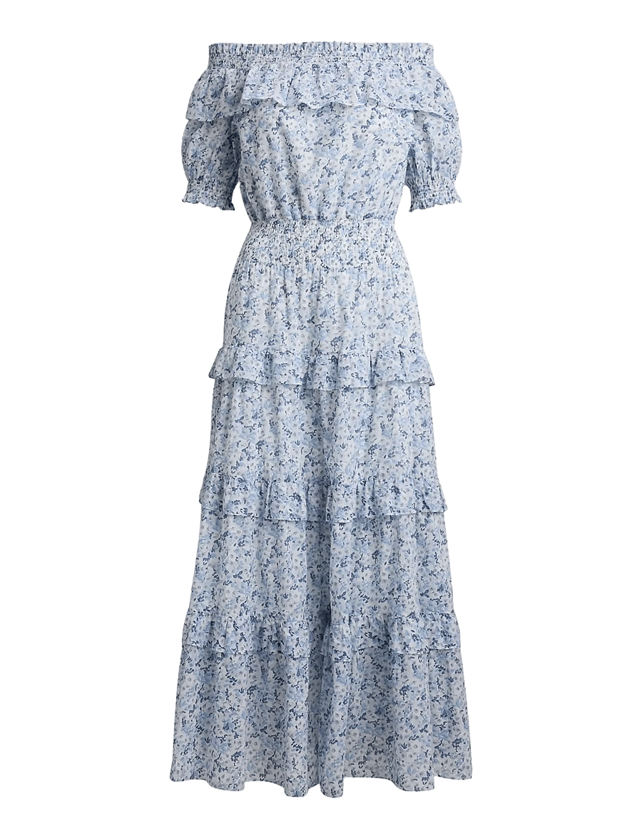 Lauren Ralph Lauren - 80S COTTON VOILE-WVN-DRESSES - summer dresses - white/blue - 1
