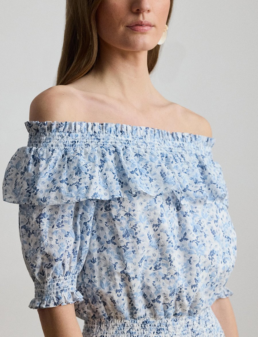Lauren Ralph Lauren - 80S COTTON VOILE-WVN-DRESSES - summer dresses - white/blue - 4