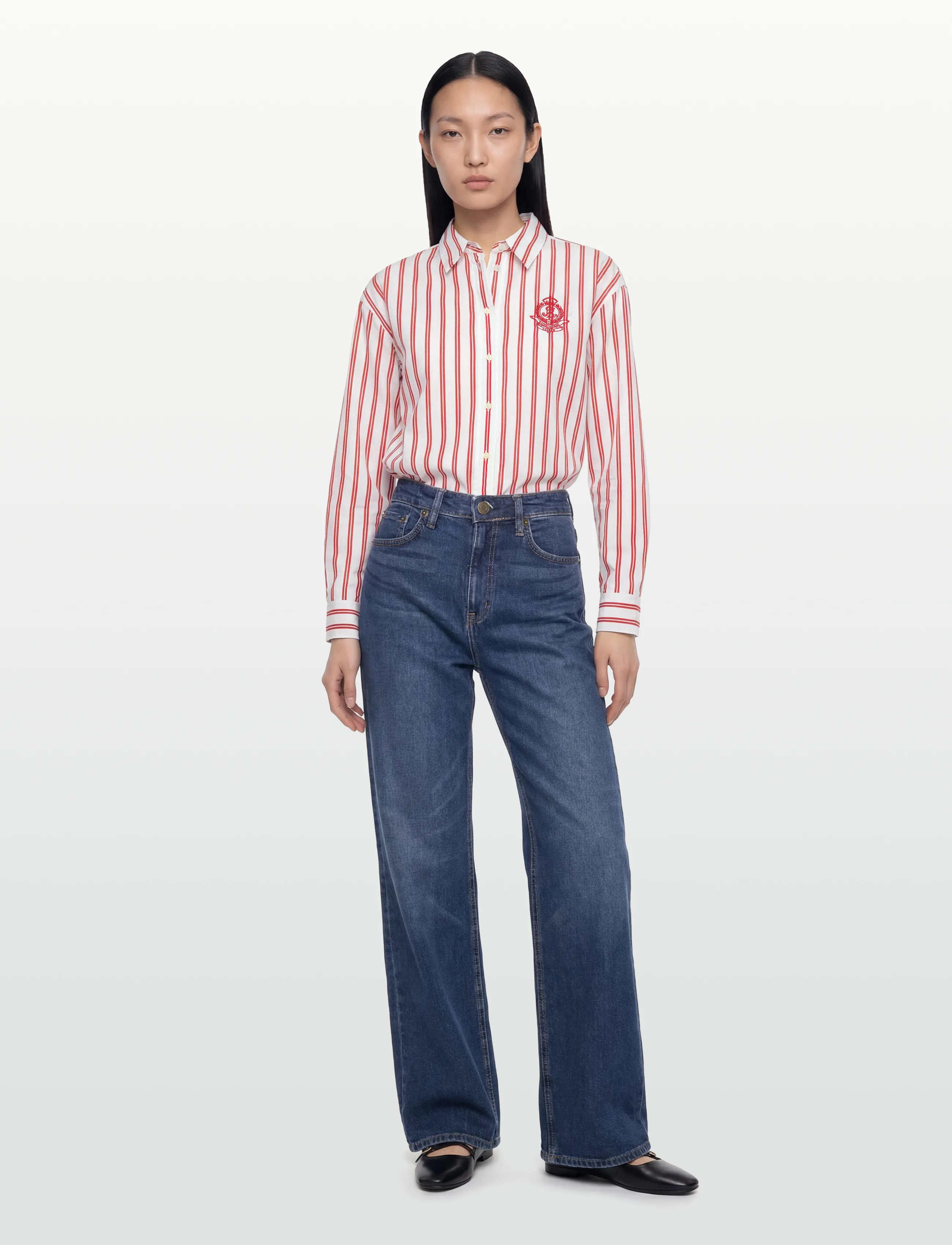 Lauren Ralph High-Rise Straight Wide-Leg Jean, 36, Jeans, Blau - Wide, Frauen
