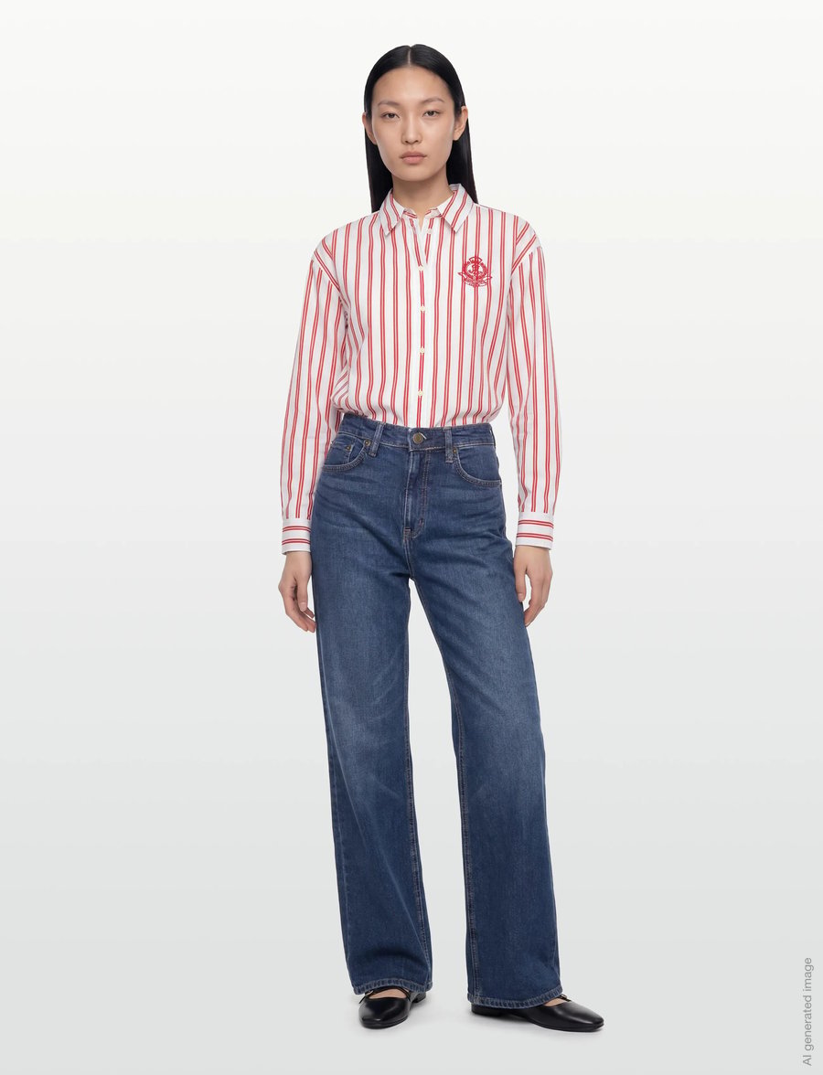 Lauren Ralph Lauren - High-Rise Straight Wide-Leg Jean - hosen mit weitem bein - maxen wash - 0