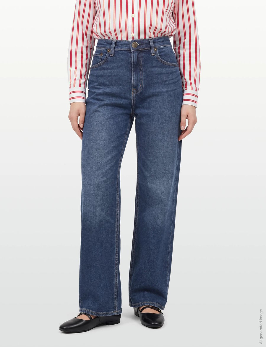 Lauren Ralph Lauren - High-Rise Straight Wide-Leg Jean - hosen mit weitem bein - maxen wash - 3
