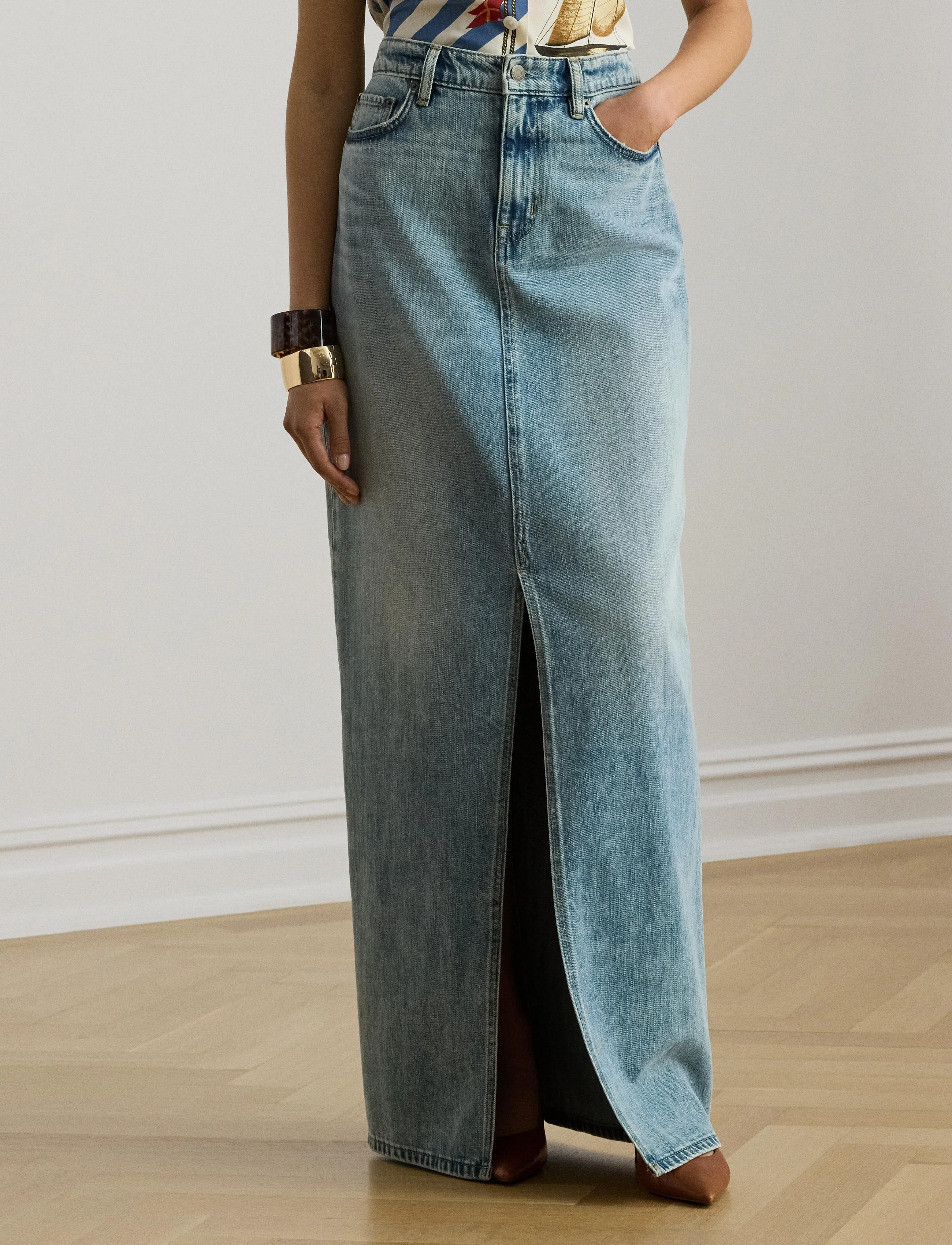Lauren Ralph Lauren 3X1 RIGID DENIM-WVN-SKIRT - Nederdele - FAWNE WASH / blue