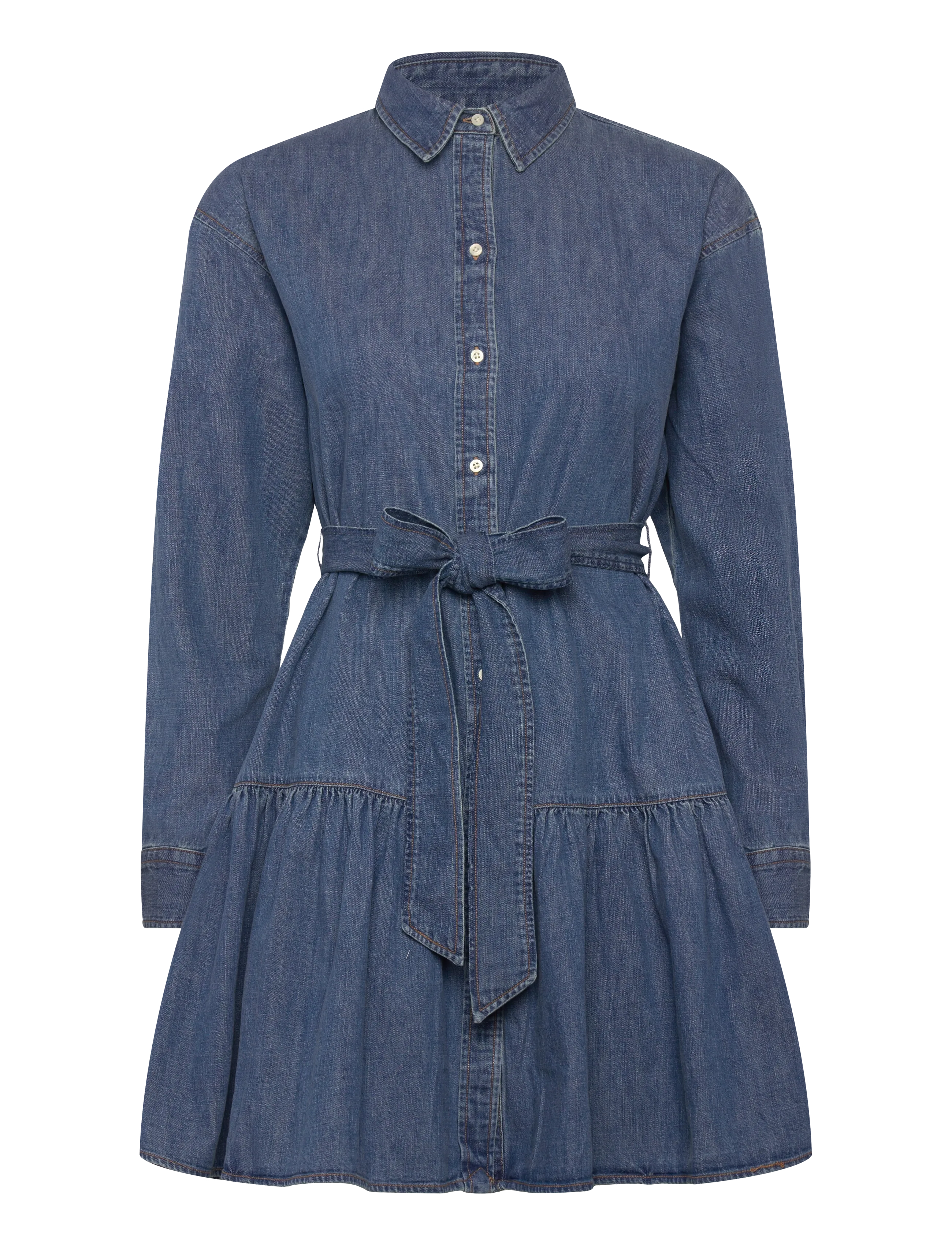 Lauren Ralph Lauren Belted Denim Tiered Shirtdress - Kleidung - GALVIN WASH / blue