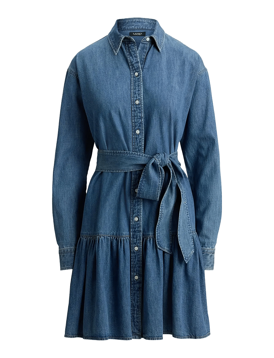 Lauren Ralph Lauren - Belted Denim Tiered Shirtdress - skjortklänningar - galvin wash - 1