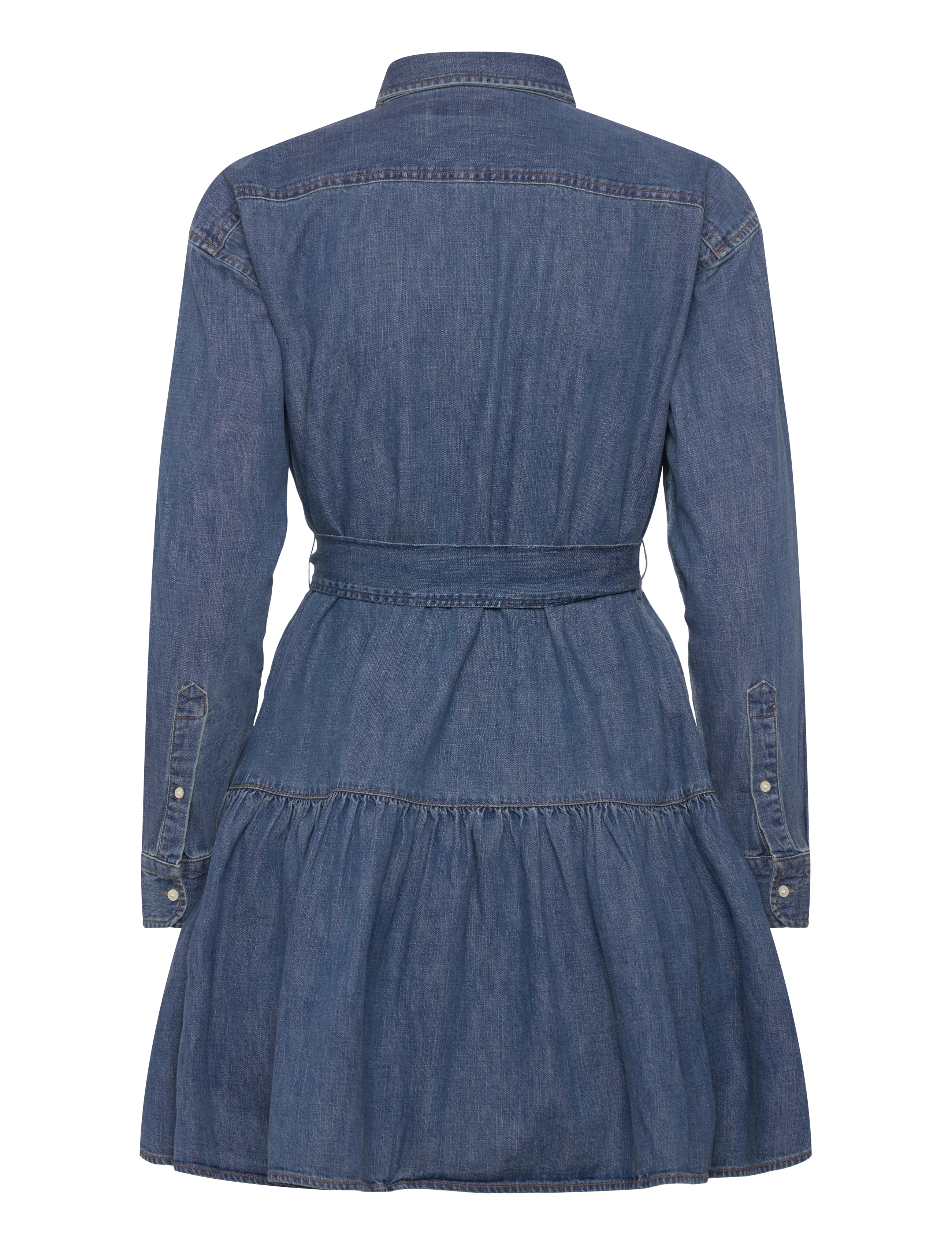 Lauren Ralph Lauren - Belted Denim Tiered Shirtdress - hemdkleider - galvin wash - 2
