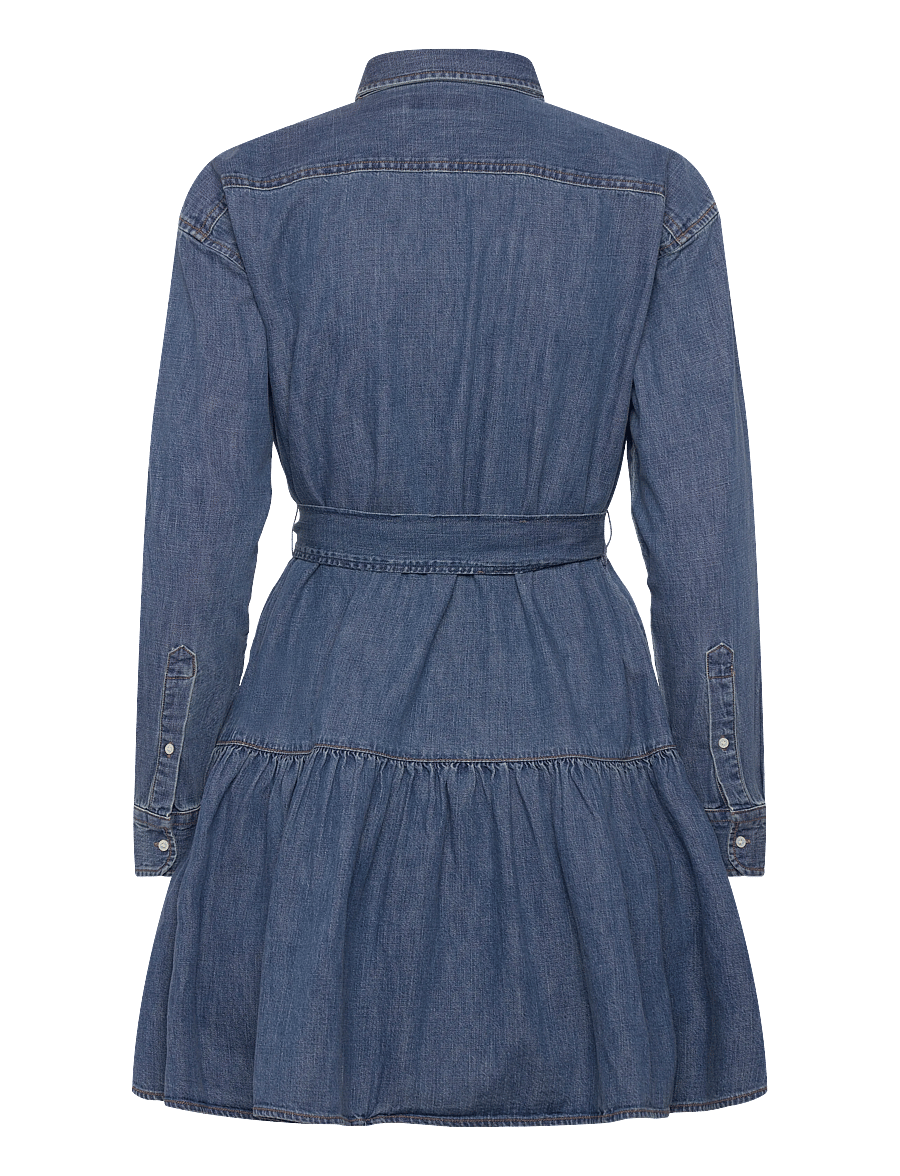 Lauren Ralph Lauren - Belted Denim Tiered Shirtdress - skjortklänningar - galvin wash - 2