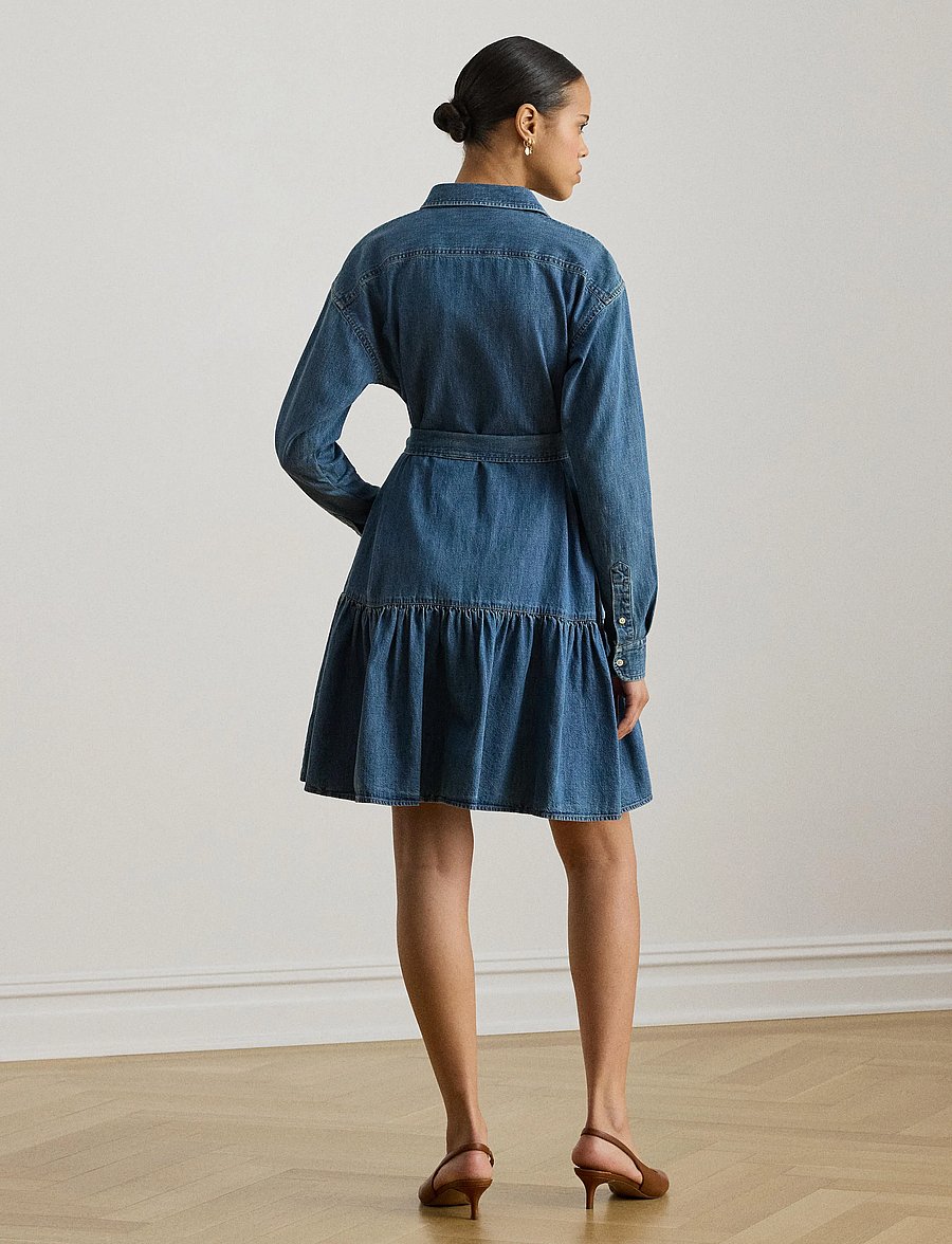 Lauren Ralph Lauren - Belted Denim Tiered Shirtdress - skjortklänningar - galvin wash - 3