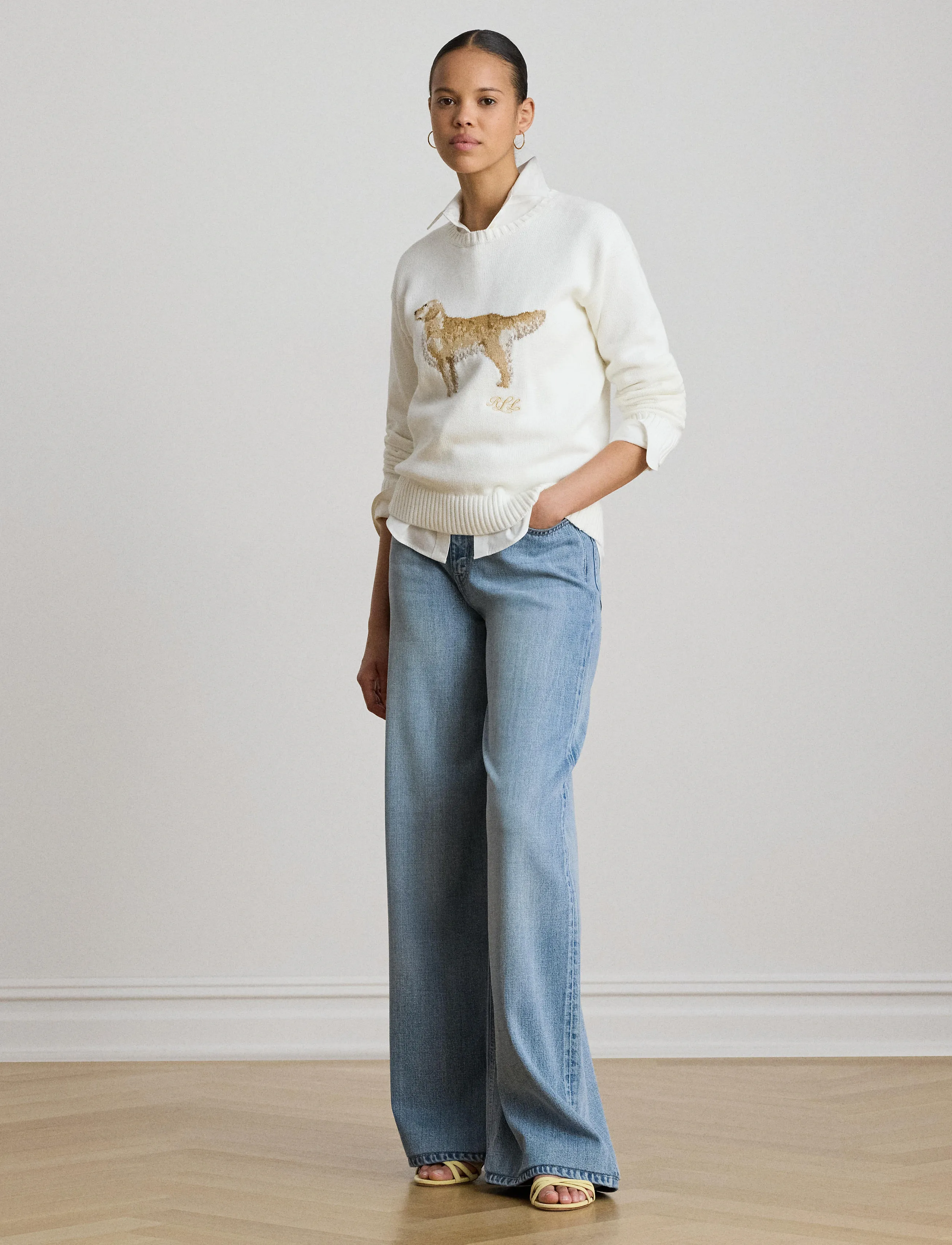 Lauren Ralph Lauren - 3X1 RIGID DENIM-WVN-PANTS - víðar gallabuxur - arilee wash - 3