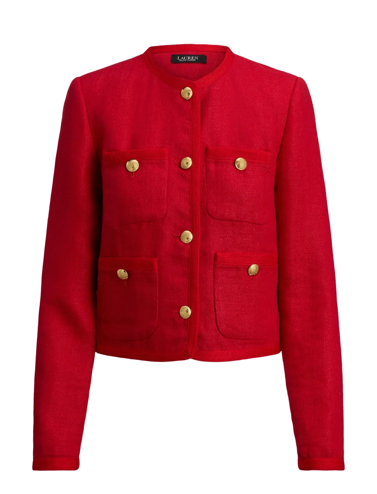 Lauren Ralph Lauren - Linen Herringbone Cropped Jacket - spring jackets - cruise red - 1