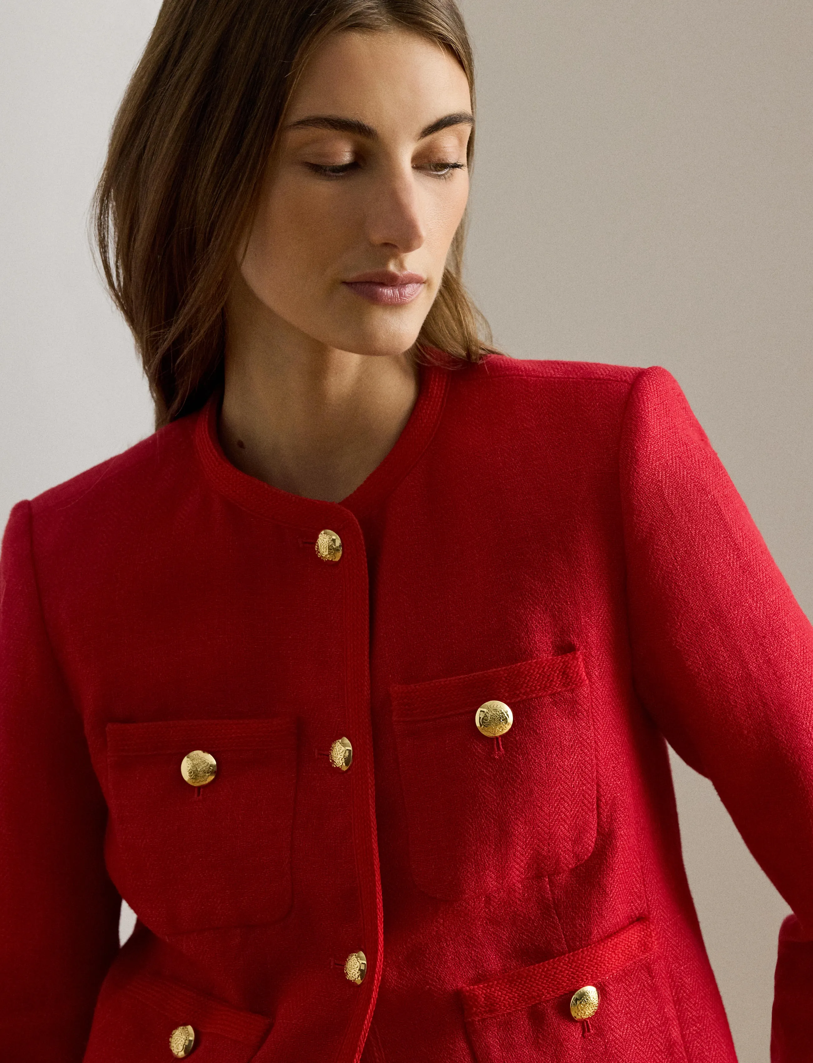 Linen Herringbone Cropped Jacket 3
