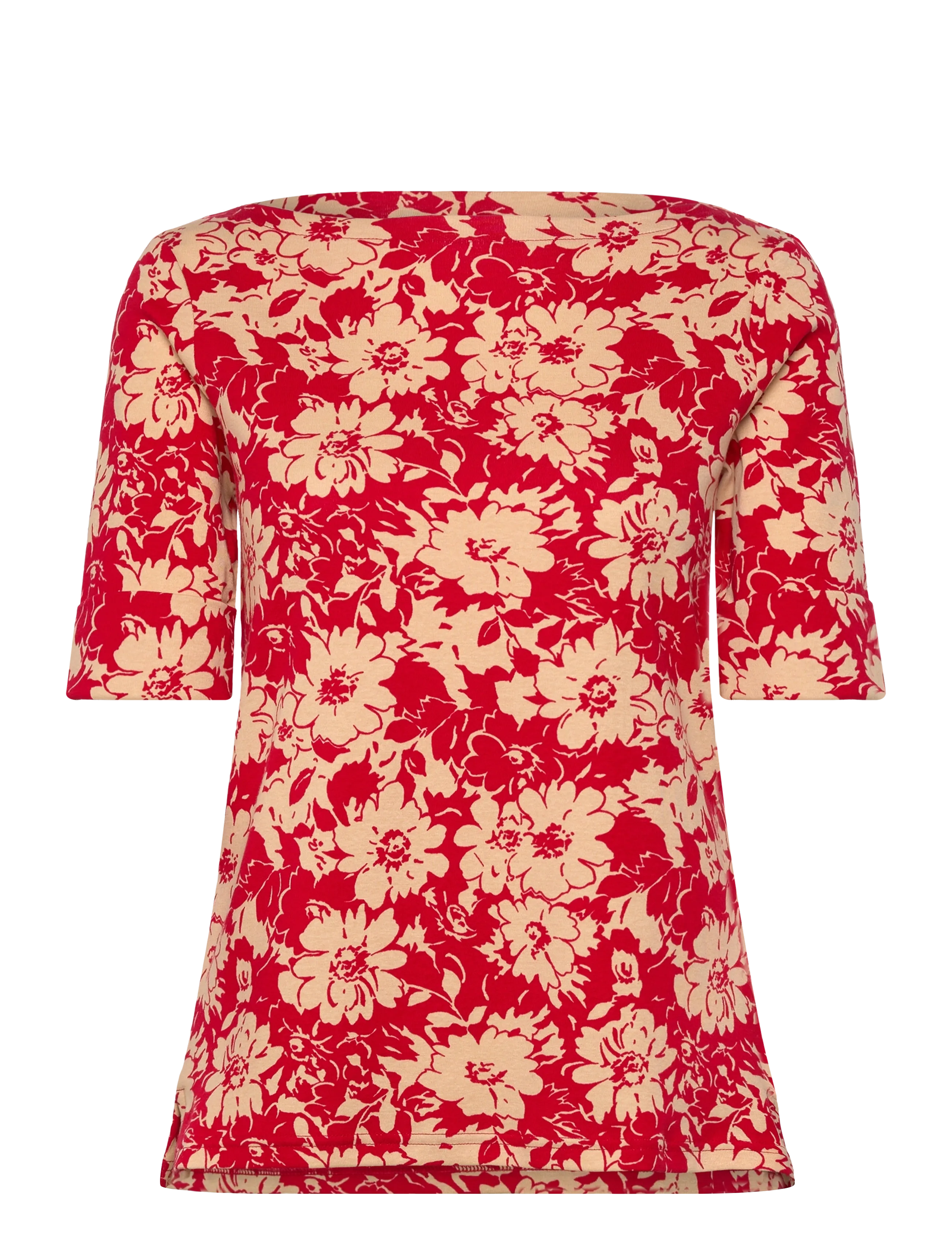 Lauren Ralph Lauren REFINED STR 1X1 RIB-KNT-T-SHIRT - Kampagne - RED/TAN / red