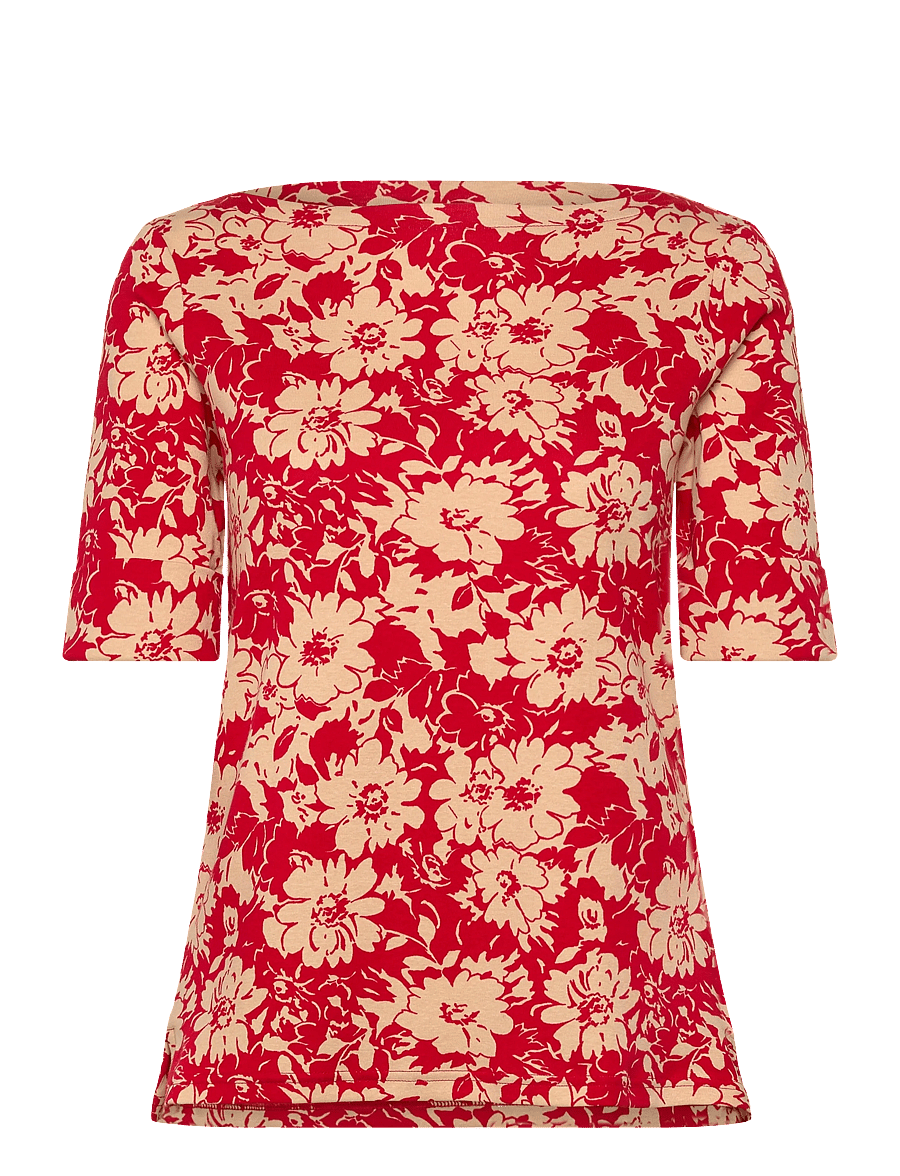 Lauren Ralph Lauren - REFINED STR 1X1 RIB-KNT-T-SHIRT - t-shirts - red/tan - 0