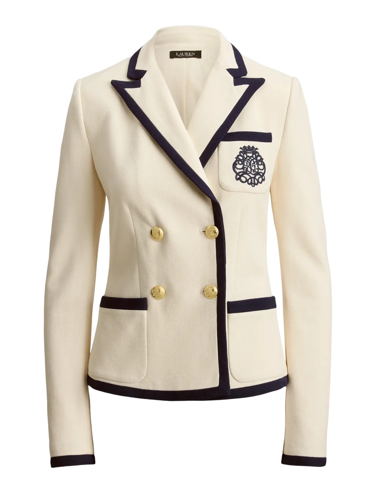 Lauren Ralph Lauren Two-Tone Double-Breasted Piqué Blazer - Blazers - MASCARPONE CREAM / cream