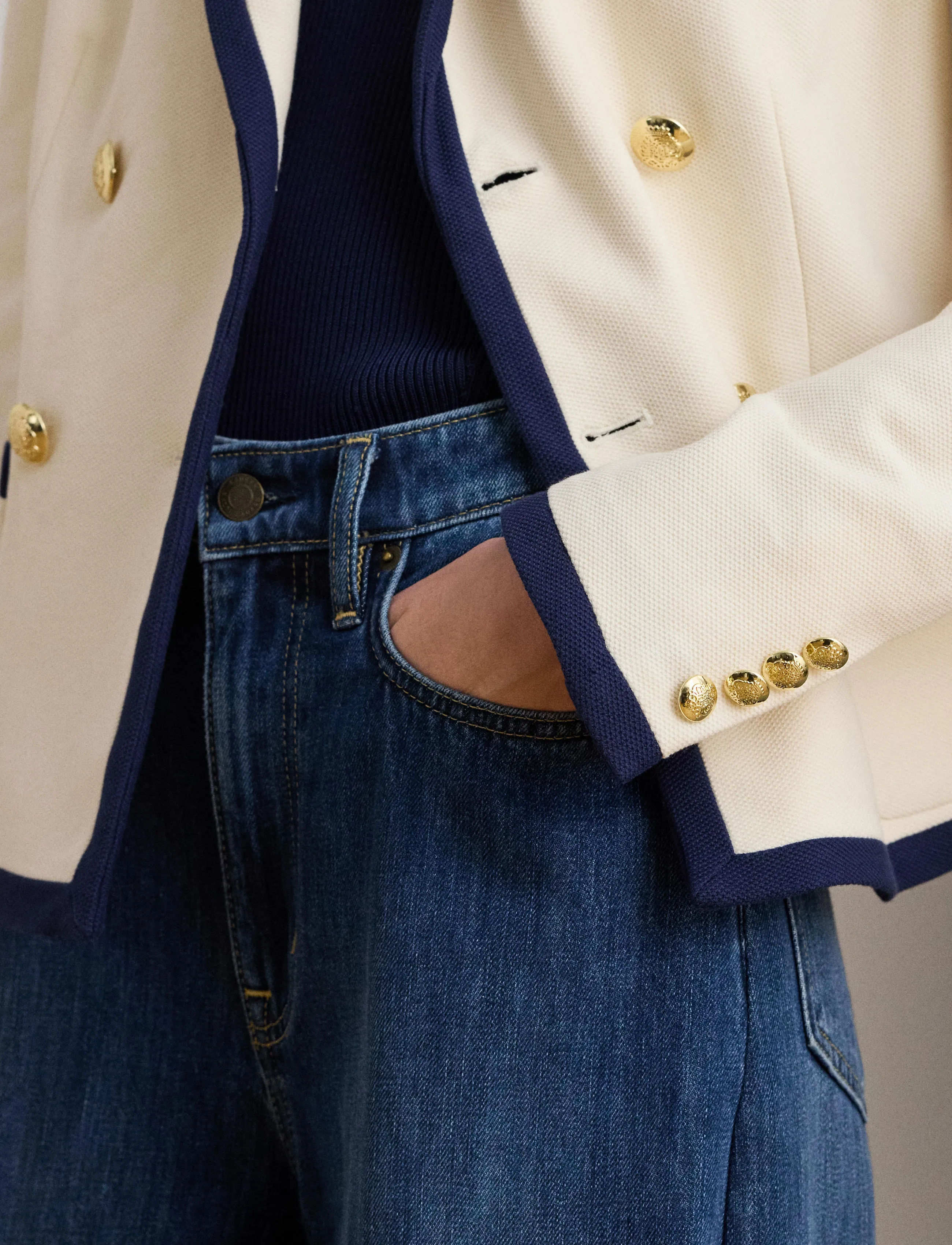 Lauren Ralph Lauren - Two-Tone Double-Breasted Piqué Blazer - blazers à double boutonnage - mascarpone cream - 4
