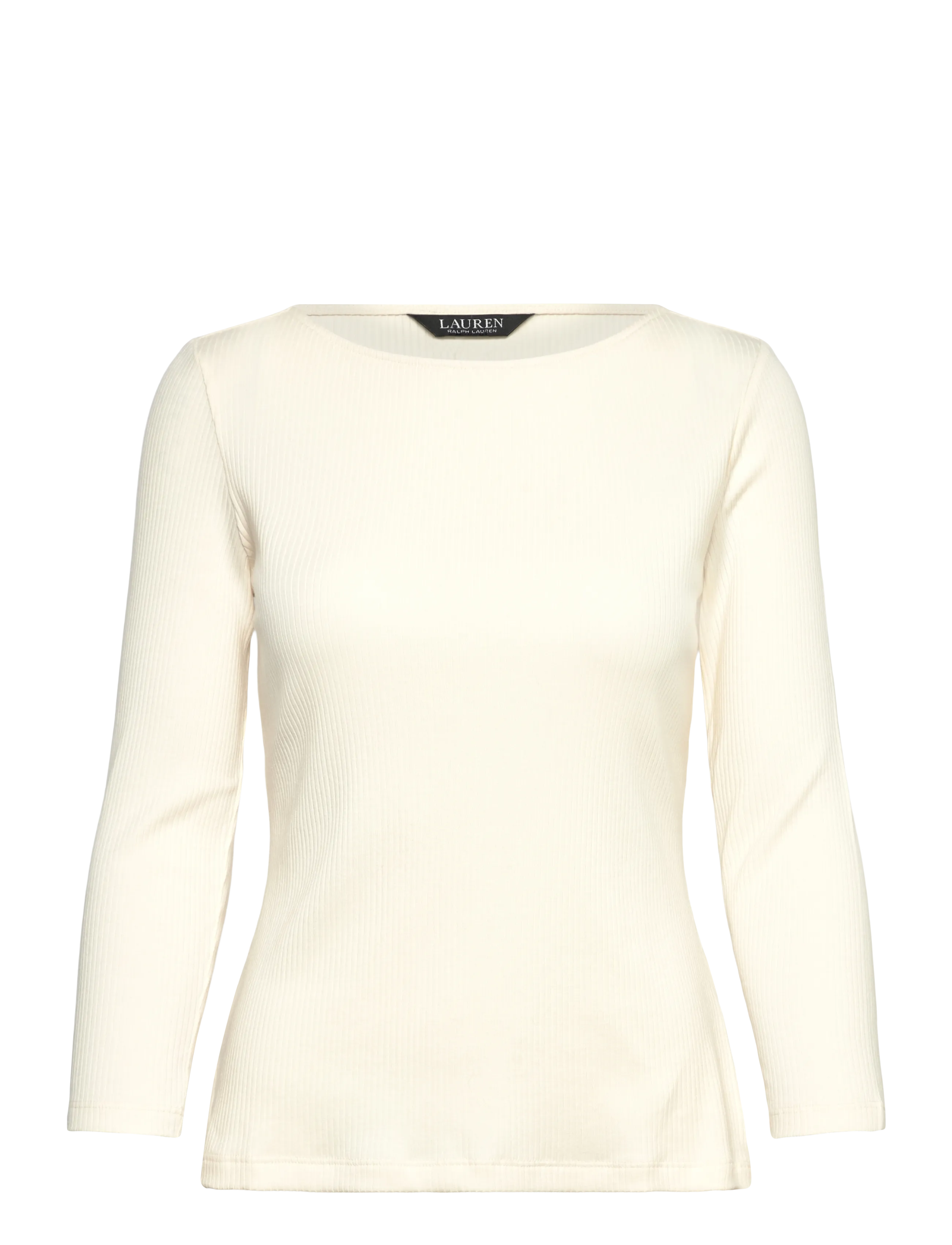 Lauren Ralph Lauren Rib-Knit Cotton-Blend Boatneck Tee - Långärmade toppar - MASCARPONE CREAM / cream