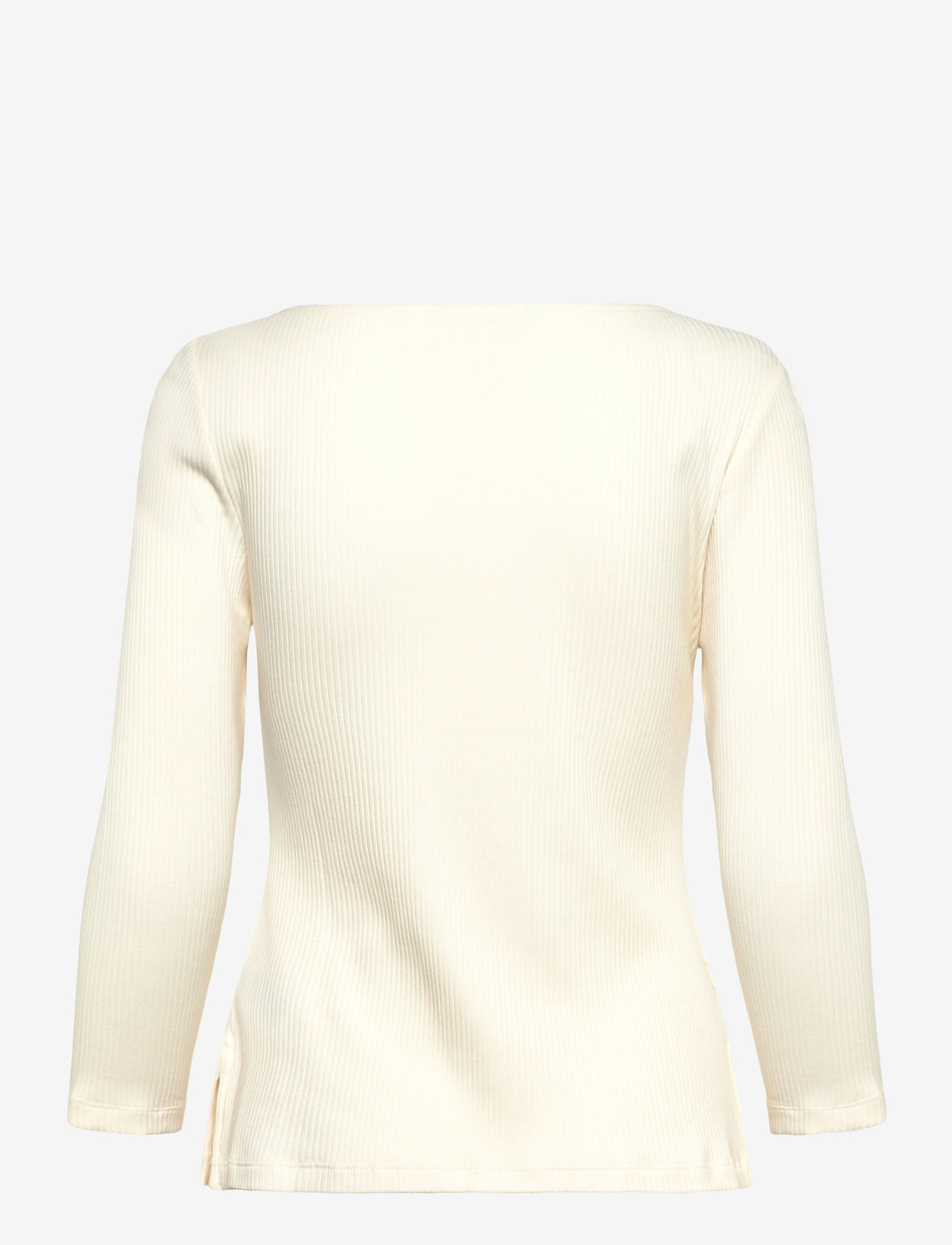 Lauren Ralph Lauren - Rib-Knit Cotton-Blend Boatneck Tee - long sleeved blouses - mascarpone cream - 1
