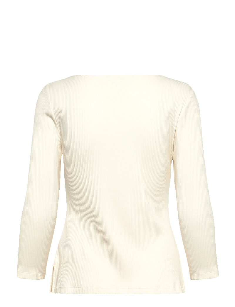 Lauren Ralph Lauren - Rib-Knit Cotton-Blend Boatneck Tee - long sleeved blouses - mascarpone cream - 1
