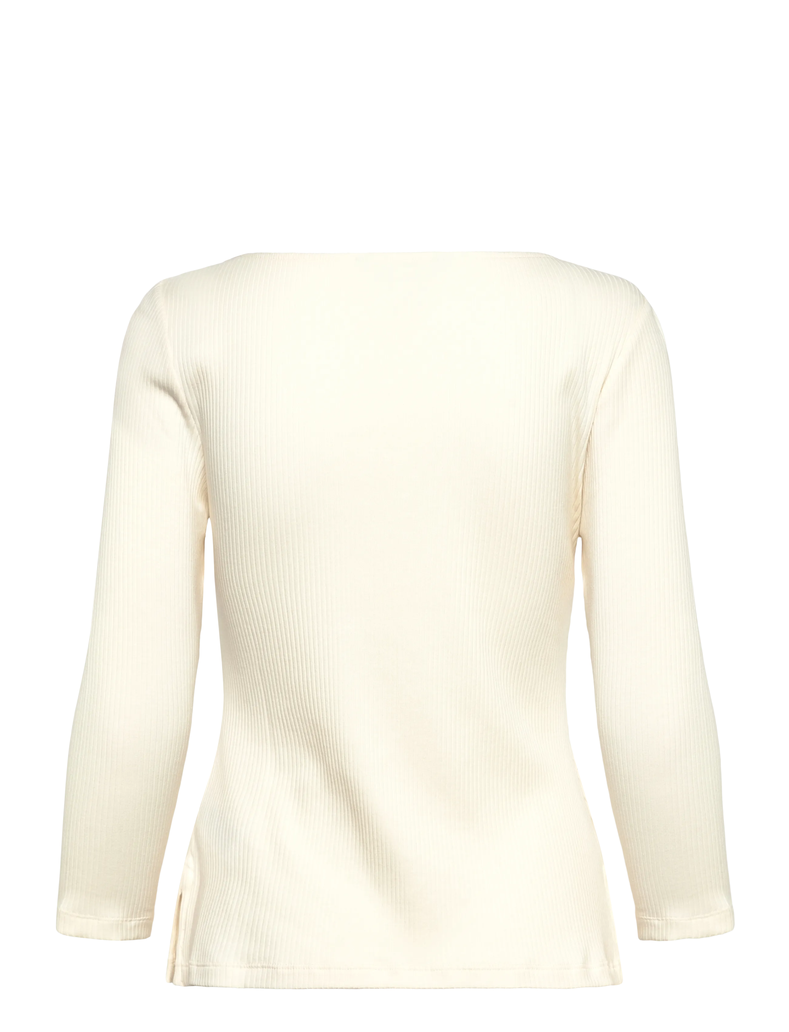 Lauren Ralph Lauren - Rib-Knit Cotton-Blend Boatneck Tee - langerma blússur - mascarpone cream - 1
