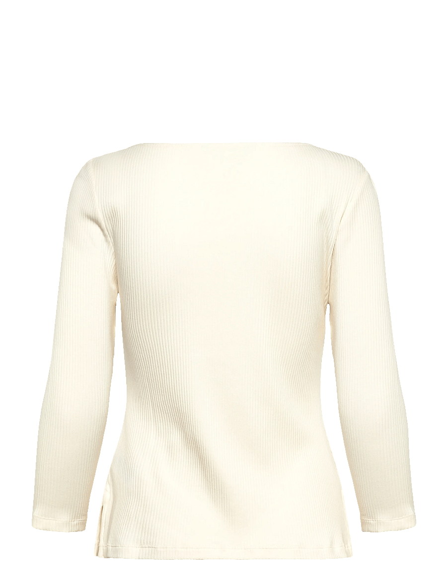 Lauren Ralph Lauren - Rib-Knit Cotton-Blend Boatneck Tee - langerma blússur - mascarpone cream - 1