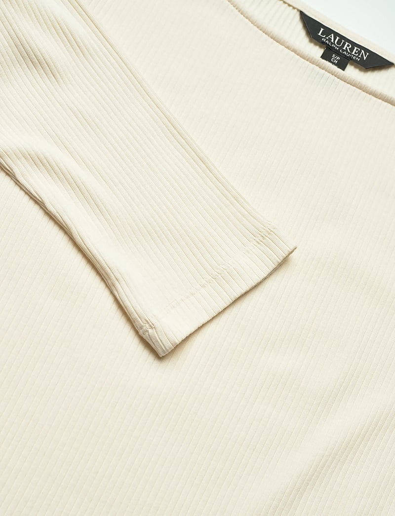 Lauren Ralph Lauren - Rib-Knit Cotton-Blend Boatneck Tee - long sleeved blouses - mascarpone cream - 2