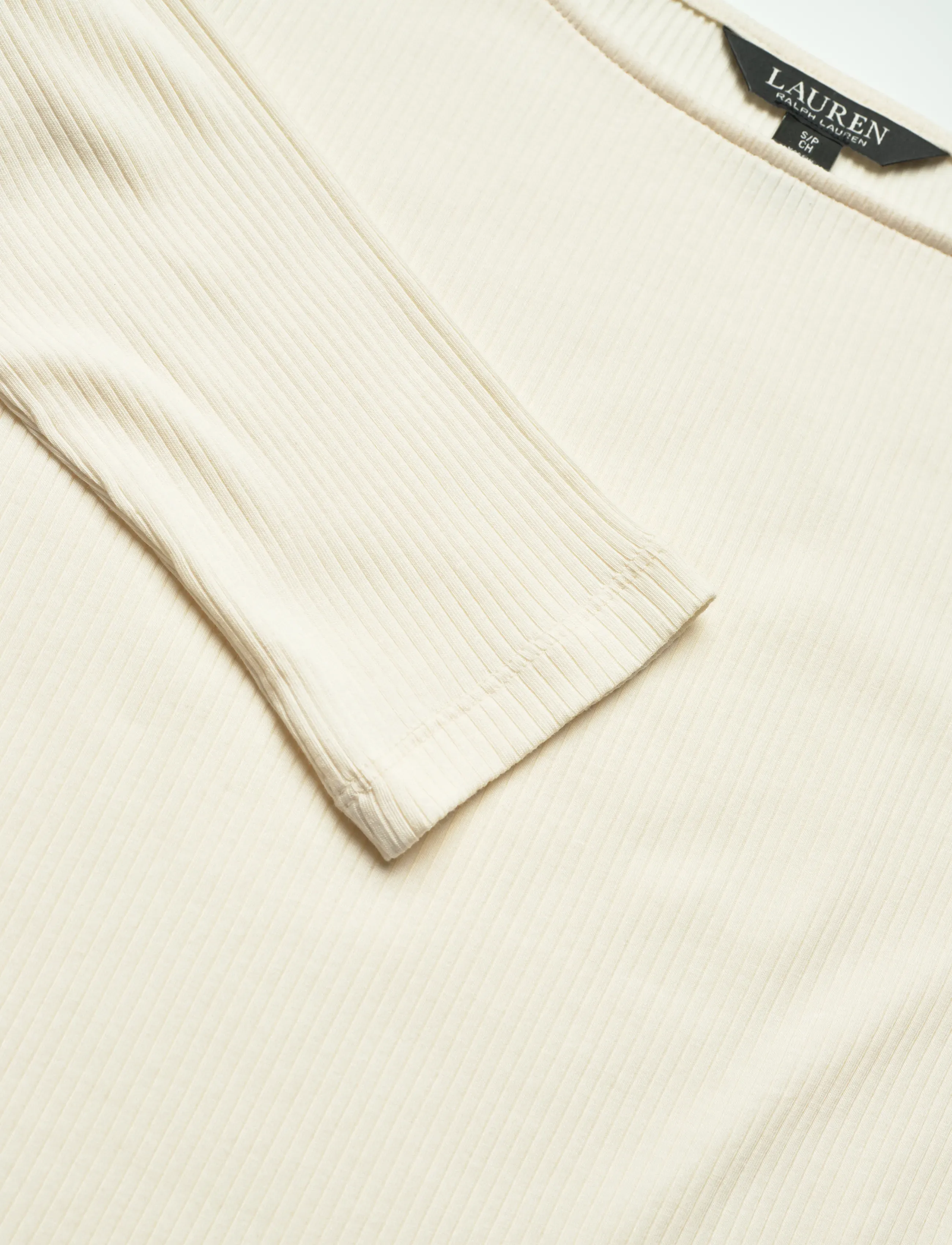 Lauren Ralph Lauren - Rib-Knit Cotton-Blend Boatneck Tee - langerma blússur - mascarpone cream - 2
