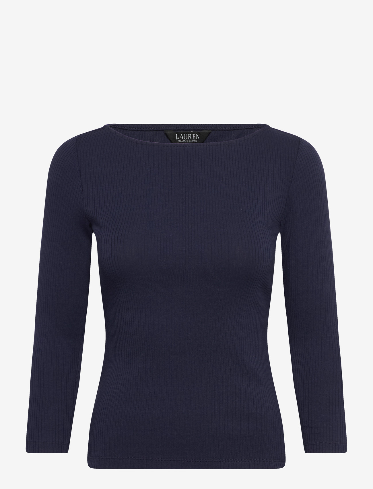 Lauren Ralph Lauren - Rib-Knit Cotton-Blend Boatneck Tee - pikkade varrukatega pluusid - refined navy - 0