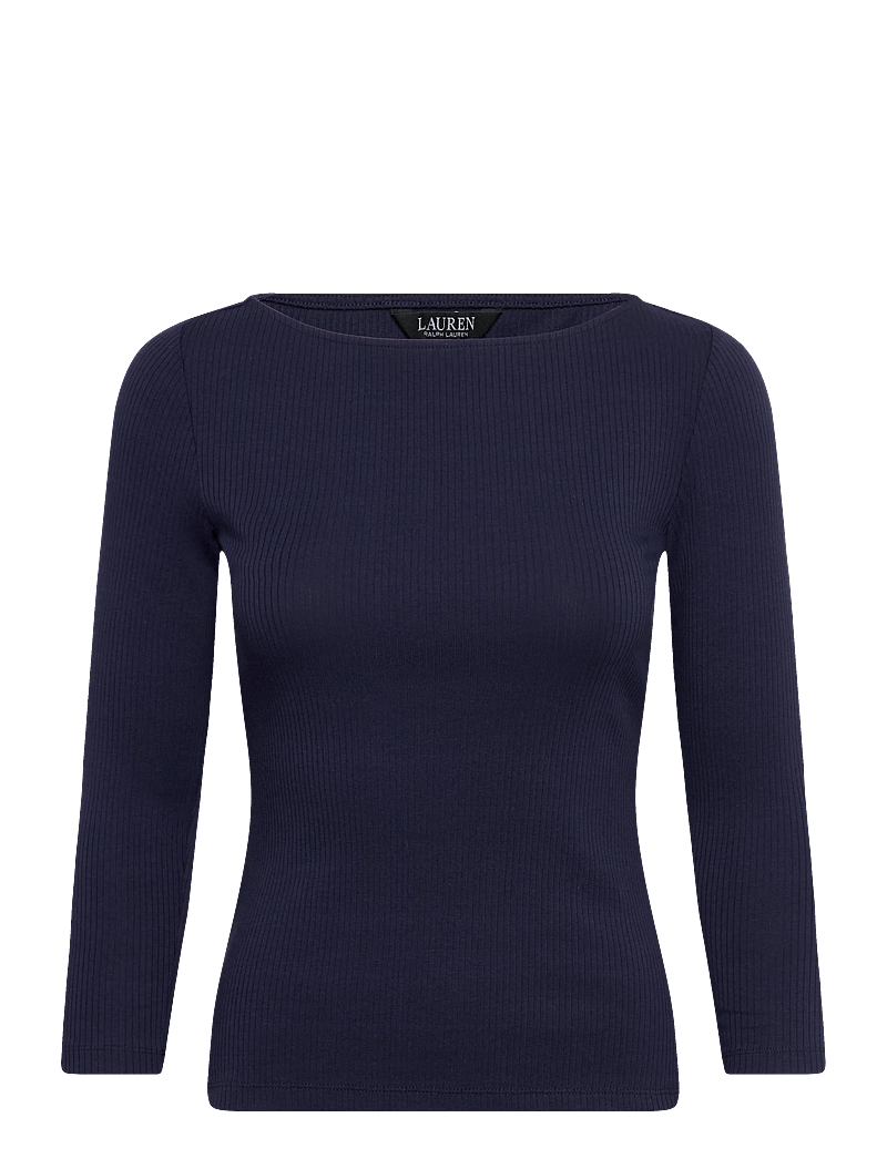 Lauren Ralph Lauren - Rib-Knit Cotton-Blend Boatneck Tee - pikkade varrukatega pluusid - refined navy - 0
