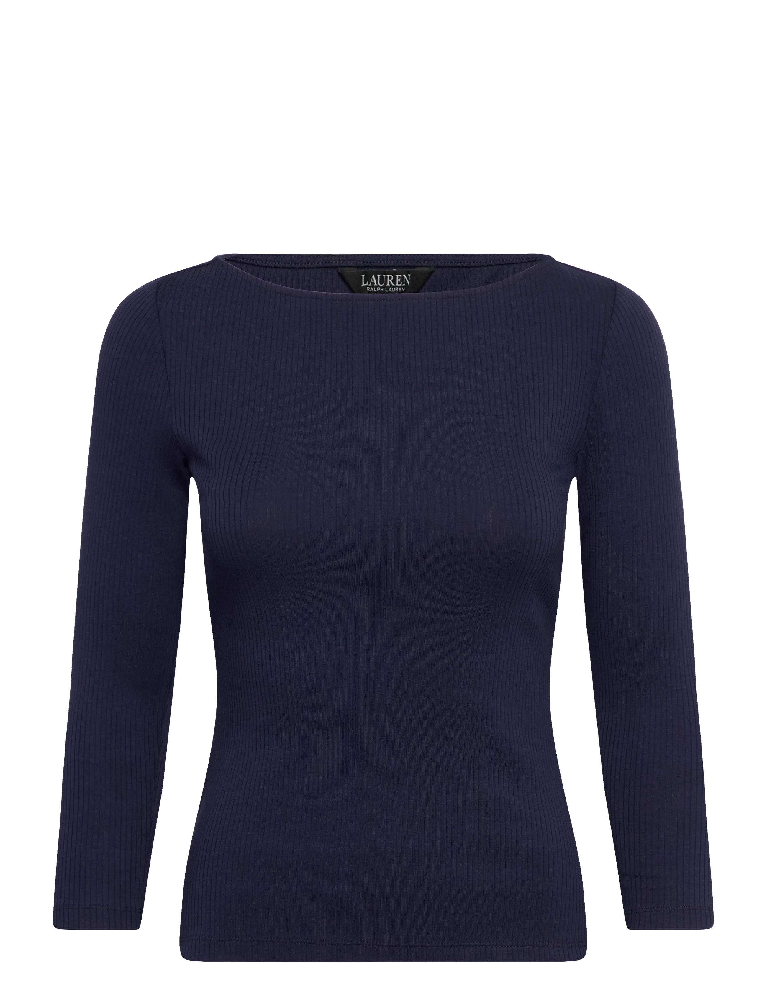 Lauren Ralph Lauren Rib-Knit Cotton-Blend Boatneck Tee - Blusar - REFINED NAVY / navy