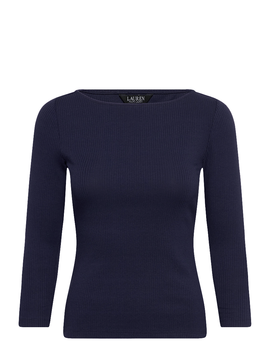 Lauren Ralph Lauren - Rib-Knit Cotton-Blend Boatneck Tee - pikkade varrukatega pluusid - refined navy - 0