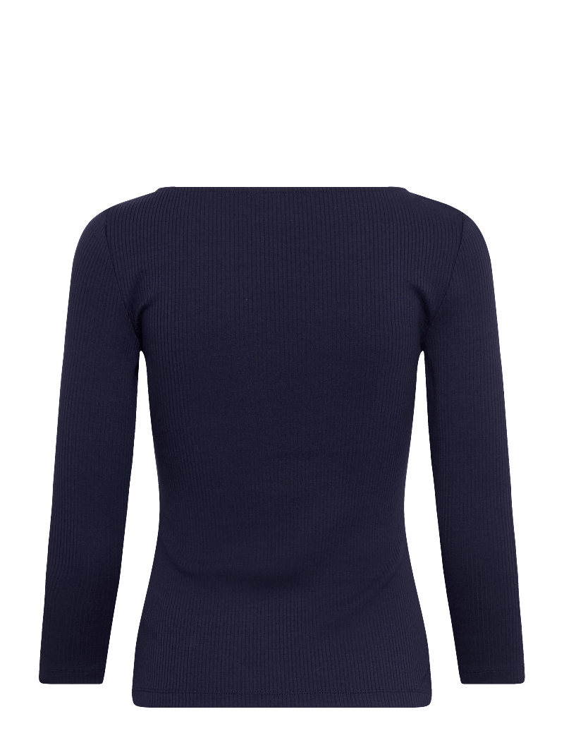 Lauren Ralph Lauren - Rib-Knit Cotton-Blend Boatneck Tee - pikkade varrukatega pluusid - refined navy - 1