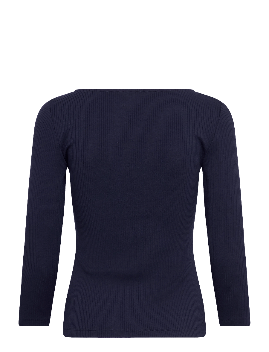 Lauren Ralph Lauren - Rib-Knit Cotton-Blend Boatneck Tee - langärmelige blusen - refined navy - 1