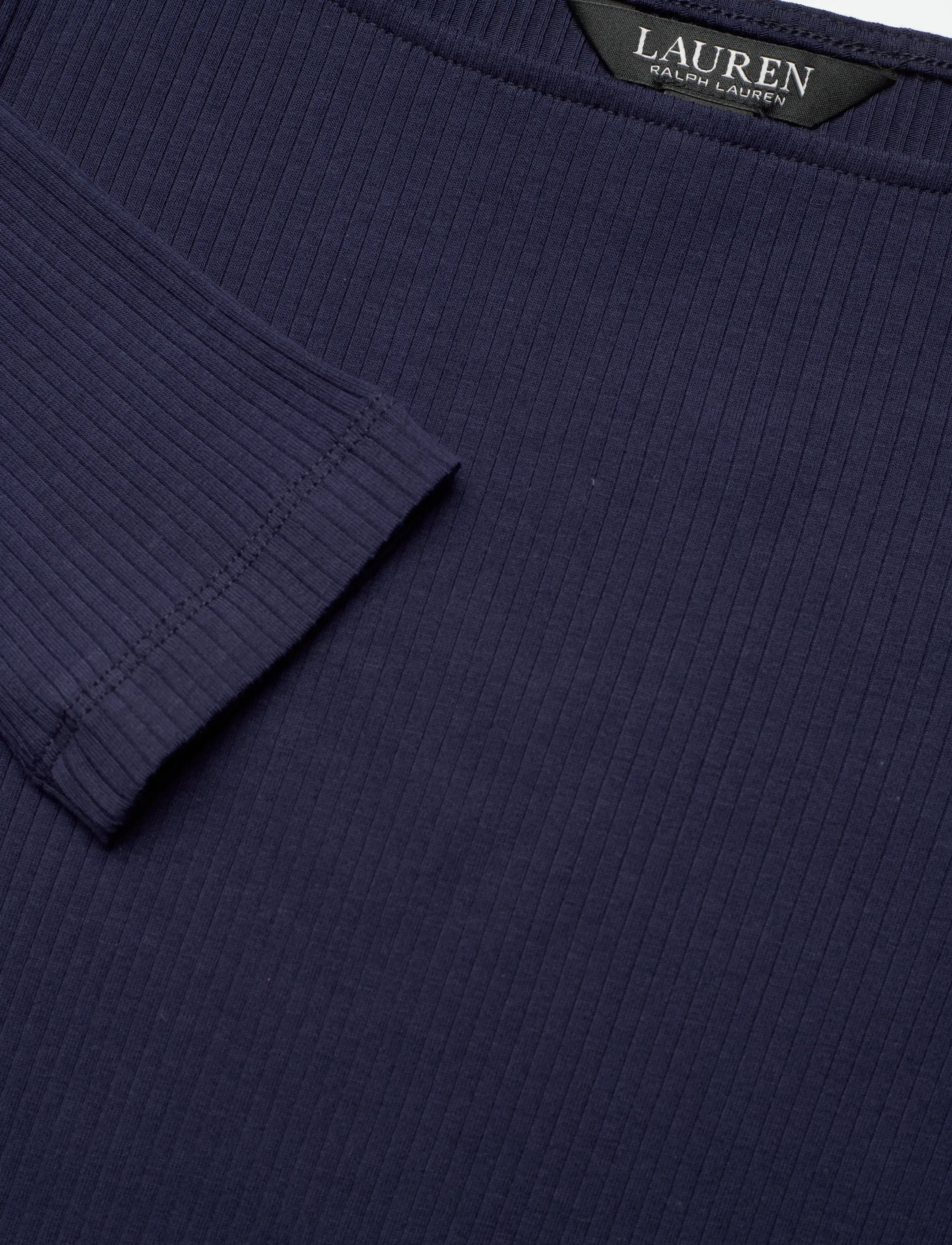 Lauren Ralph Lauren - Rib-Knit Cotton-Blend Boatneck Tee - långärmade blusar - refined navy - 2