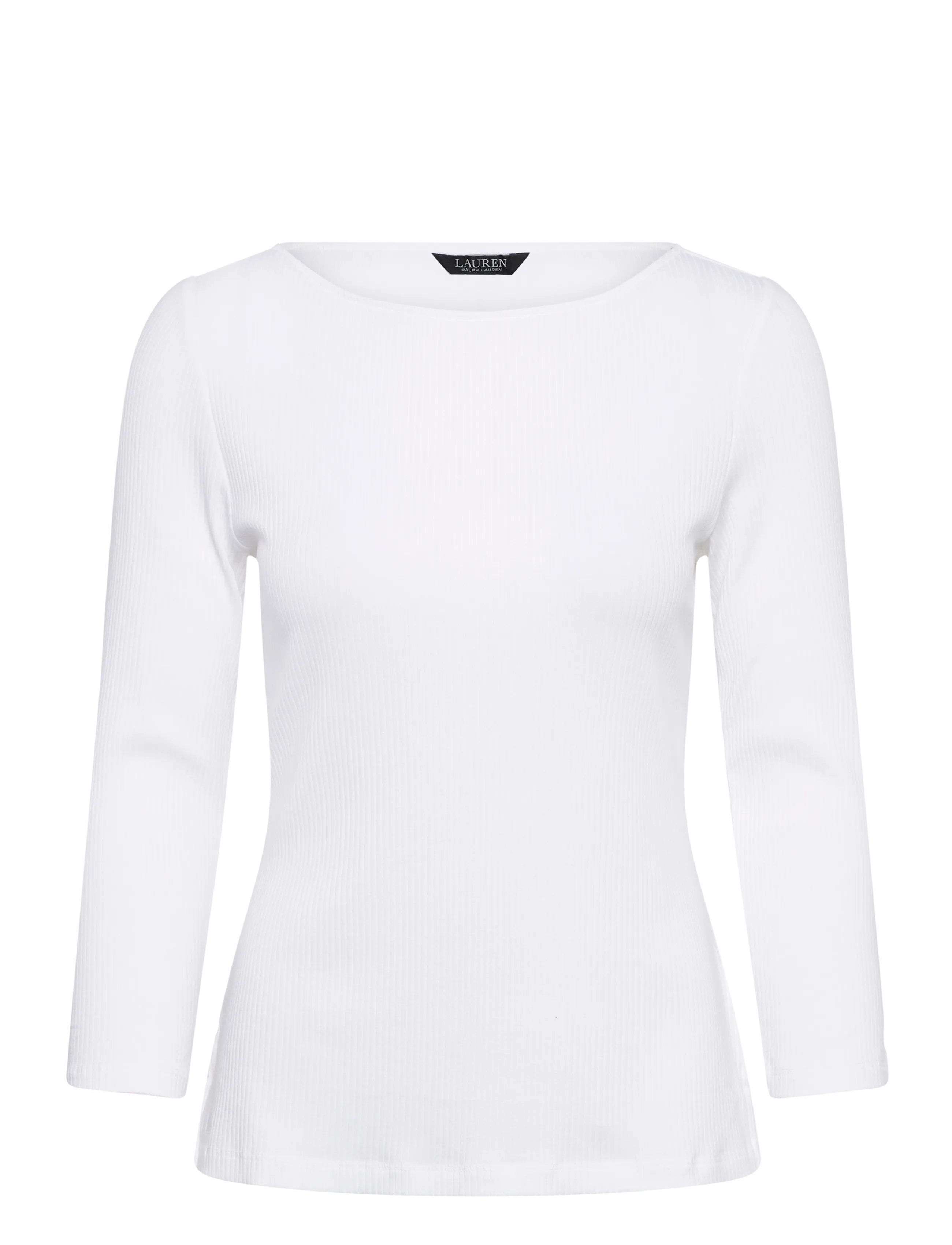 Lauren Ralph Rib-Knit Cotton-Blend Boatneck Tee, L, T-shirts & Oberteile, Weiß - Long-sleeved, Frauen
