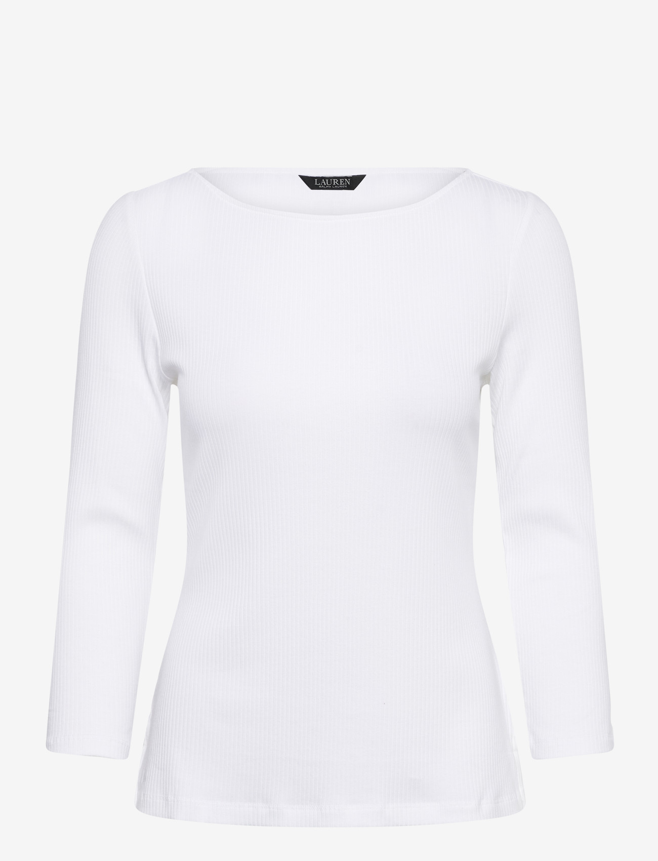 Lauren Ralph Lauren - Rib-Knit Cotton-Blend Boatneck Tee - long sleeved blouses - white - 0