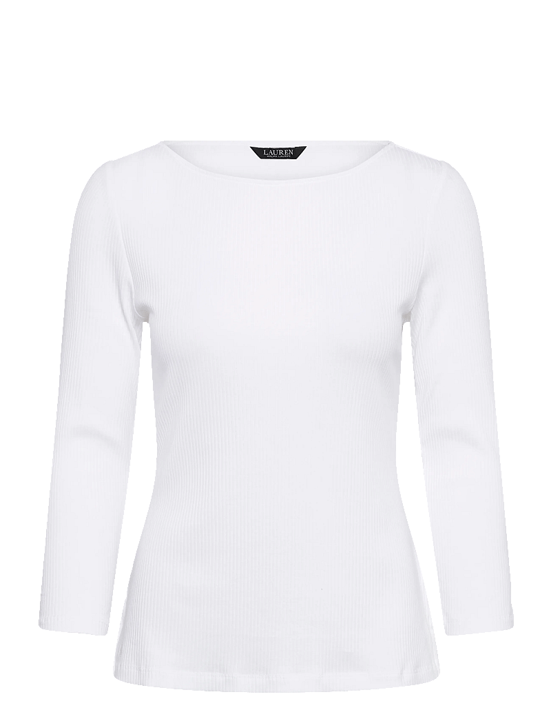 Lauren Ralph Lauren - Rib-Knit Cotton-Blend Boatneck Tee - long sleeved blouses - white - 0