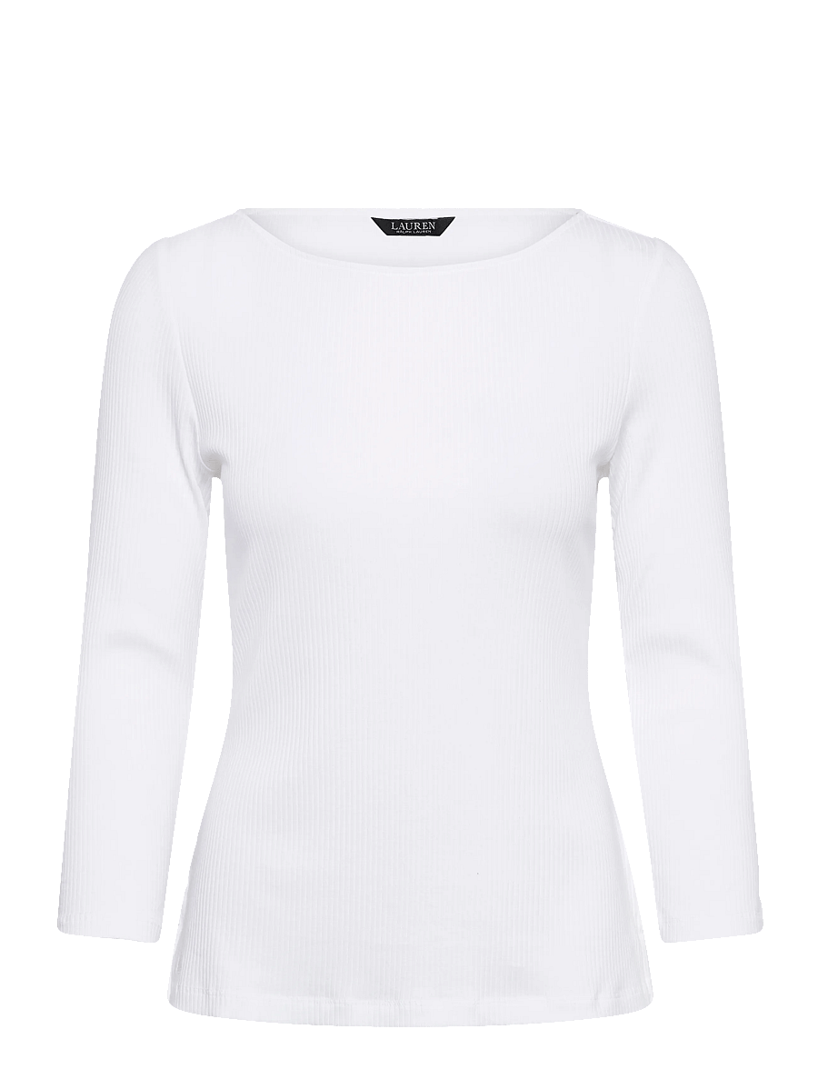 Lauren Ralph Lauren - Rib-Knit Cotton-Blend Boatneck Tee - langærmede bluser - white - 0