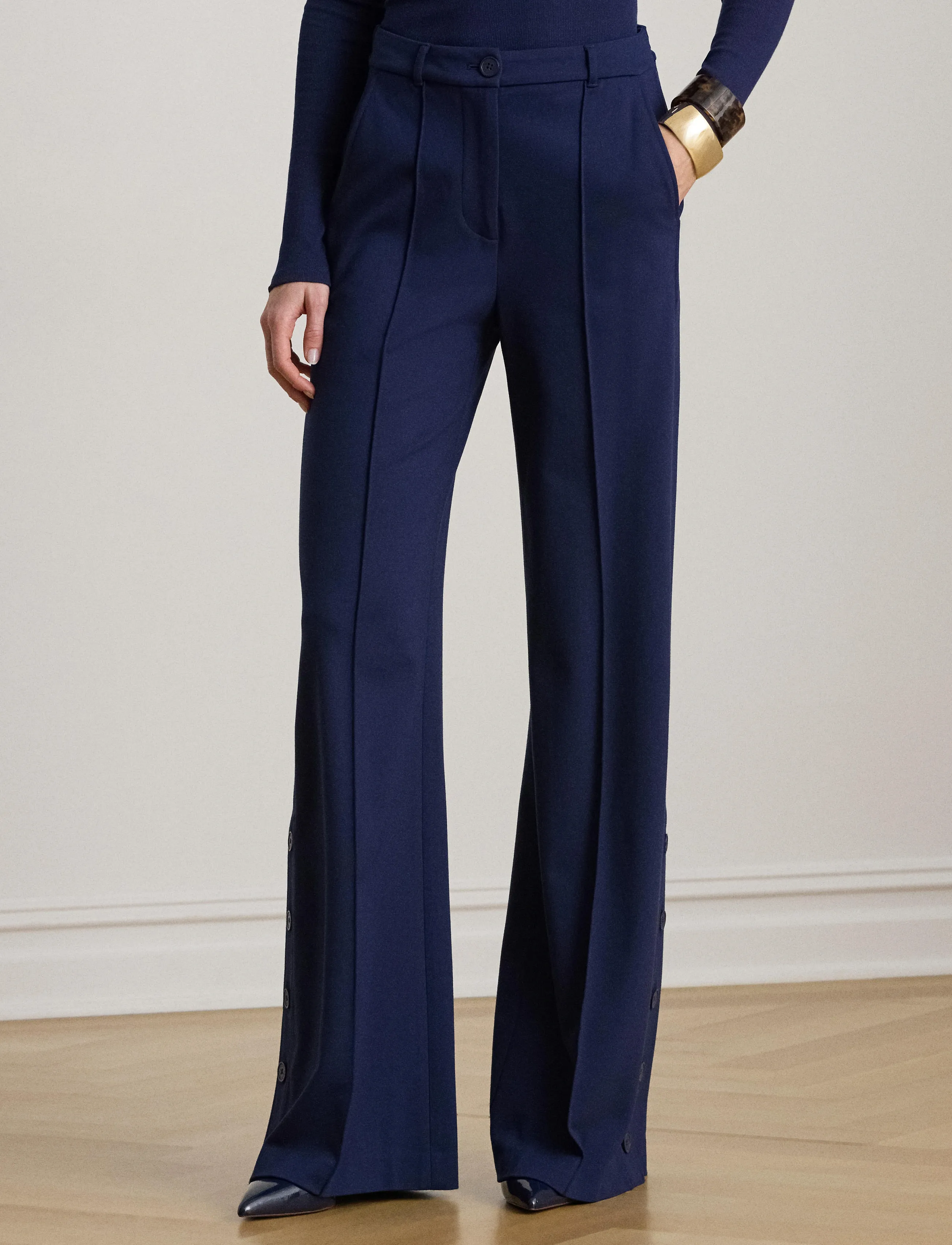 Lauren Ralph Lauren Modern Ponte R-Knt-Pants, Kvinder, Ponte Bukser Med Brede Ben, Navy, Str: 44