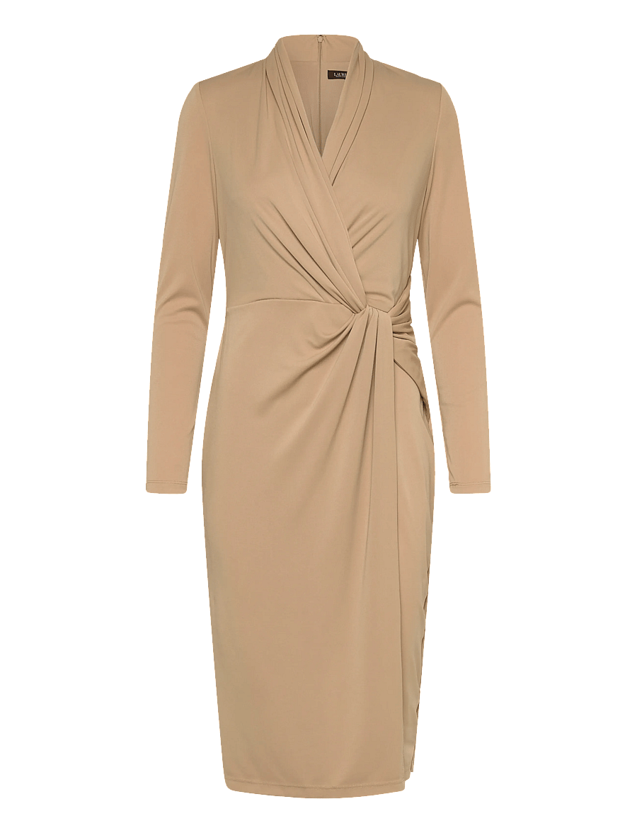 Lauren Ralph Lauren - STR MATTE JERSEY-R-KNT-DRESSES - slå-om-kjoler - birch tan - 0