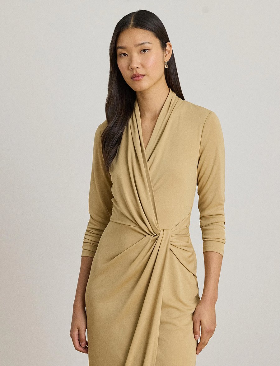 Lauren Ralph Lauren - STR MATTE JERSEY-R-KNT-DRESSES - slå-om-kjoler - birch tan - 2