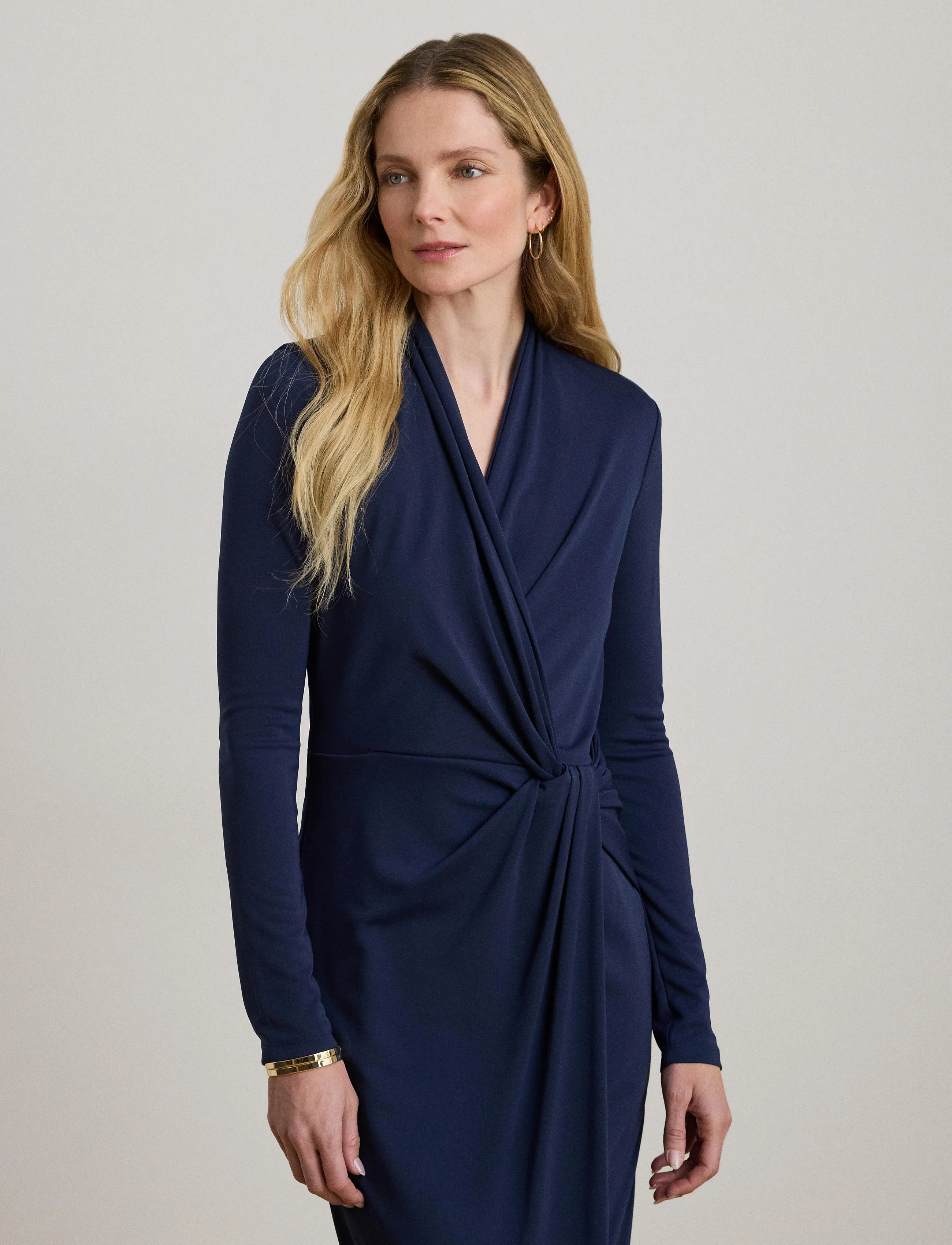Lauren Ralph Lauren Str Matte Jersey-R-Knt-Dresses, 32, Navy, Kjoler > Knælange Og Midi, Dame