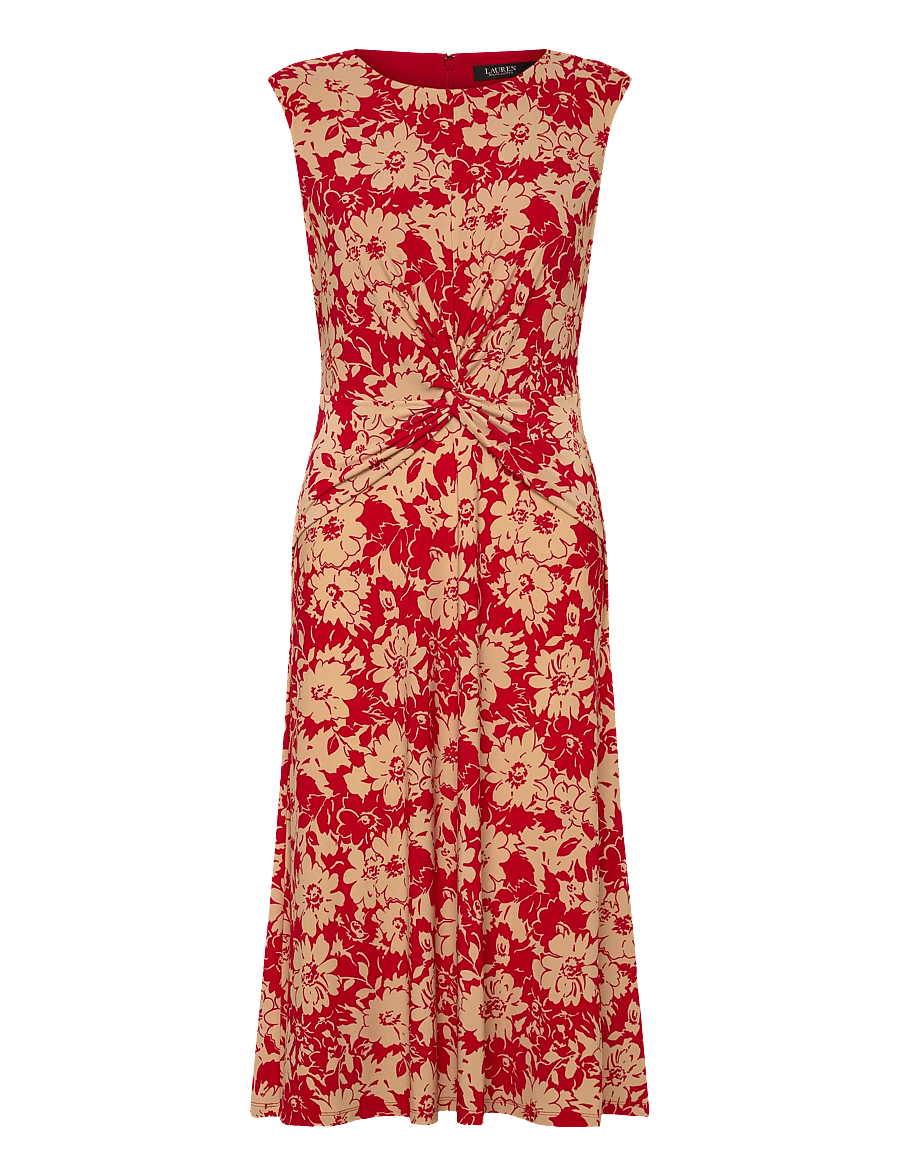 Lauren Ralph Lauren - Floral Twist-Front Stretch Jersey Dress - summer dresses - red/tan - 1