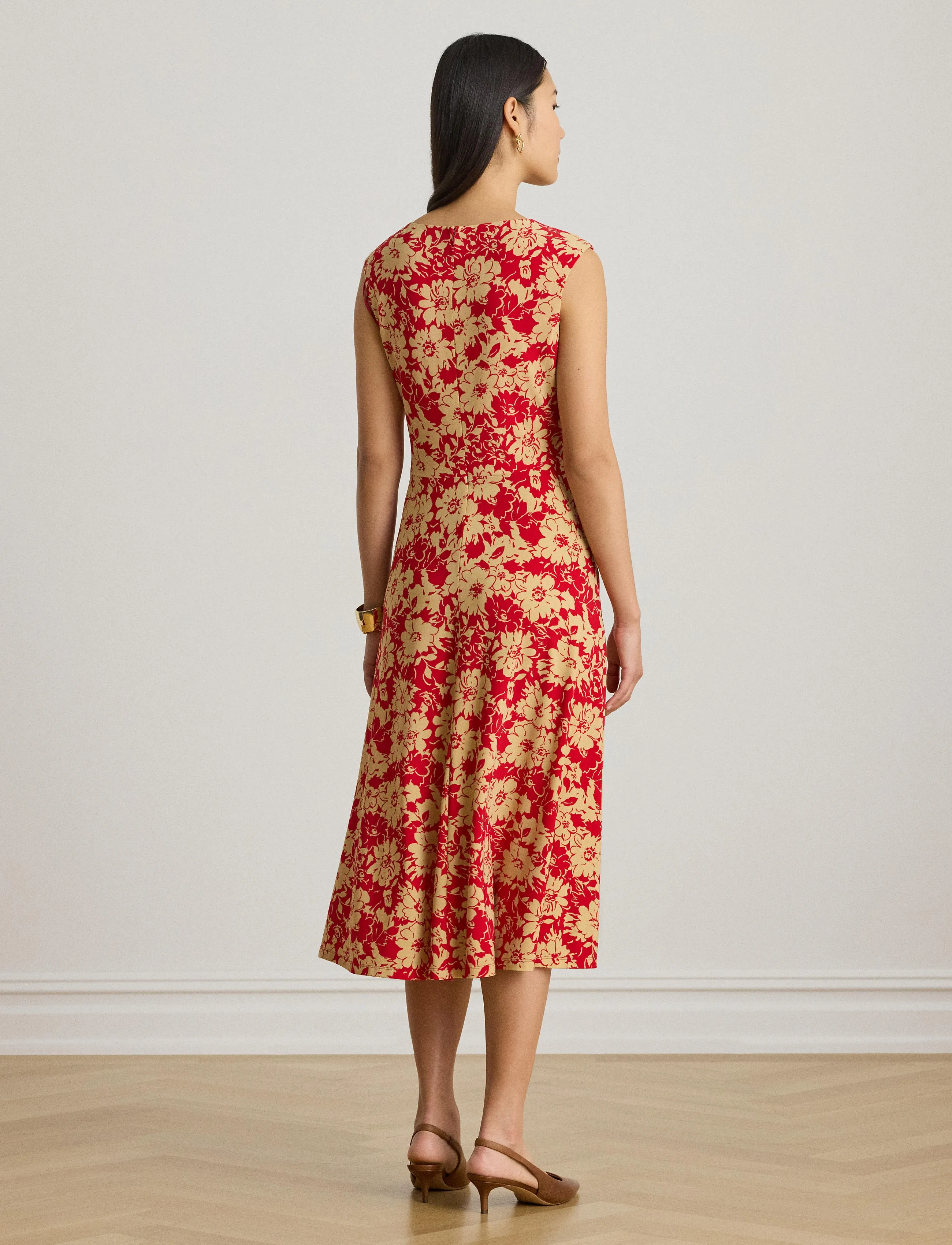 Lauren Ralph Lauren - Floral Twist-Front Stretch Jersey Dress - sumarkjólar - red/tan - 3
